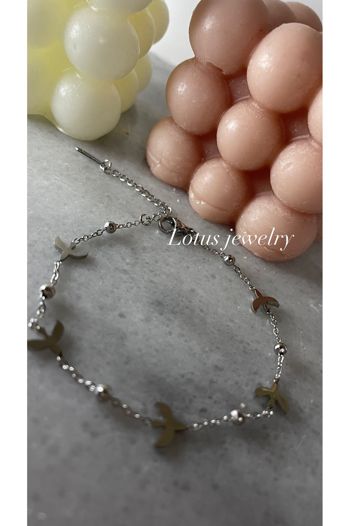 Lotus Jewelry Paslanmaz çelik gümüş renk martı ve doruka detaylı bileklik