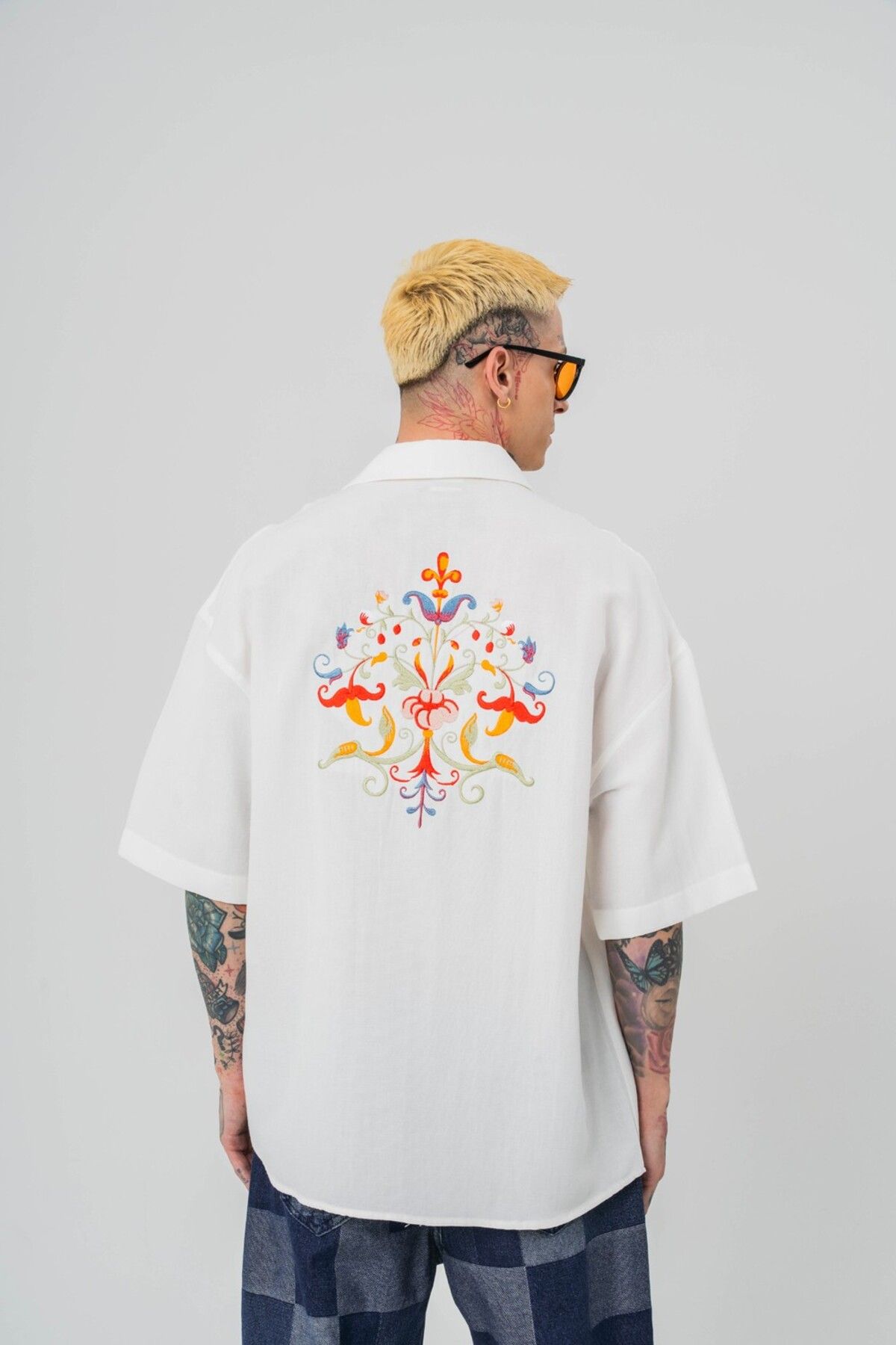 go gang own Tulip Flow Nakış Detaylı Oversize Keten Gömlek
