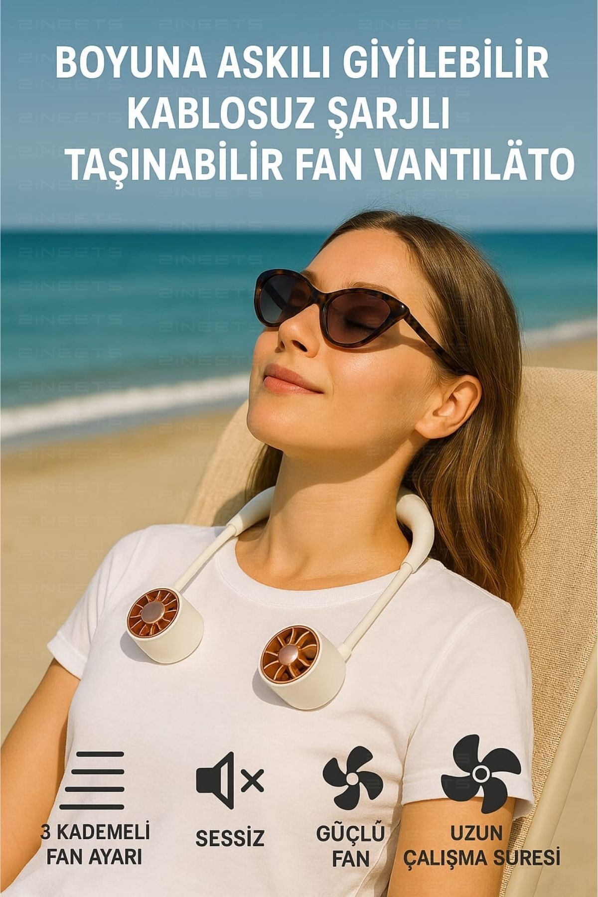 POLYGOLD 2in1 Masaüstü Boyun Askılı Giyilebilir Kablosuz Şarjlı Taşınabilir Mini Fan Vantilatör Dijital