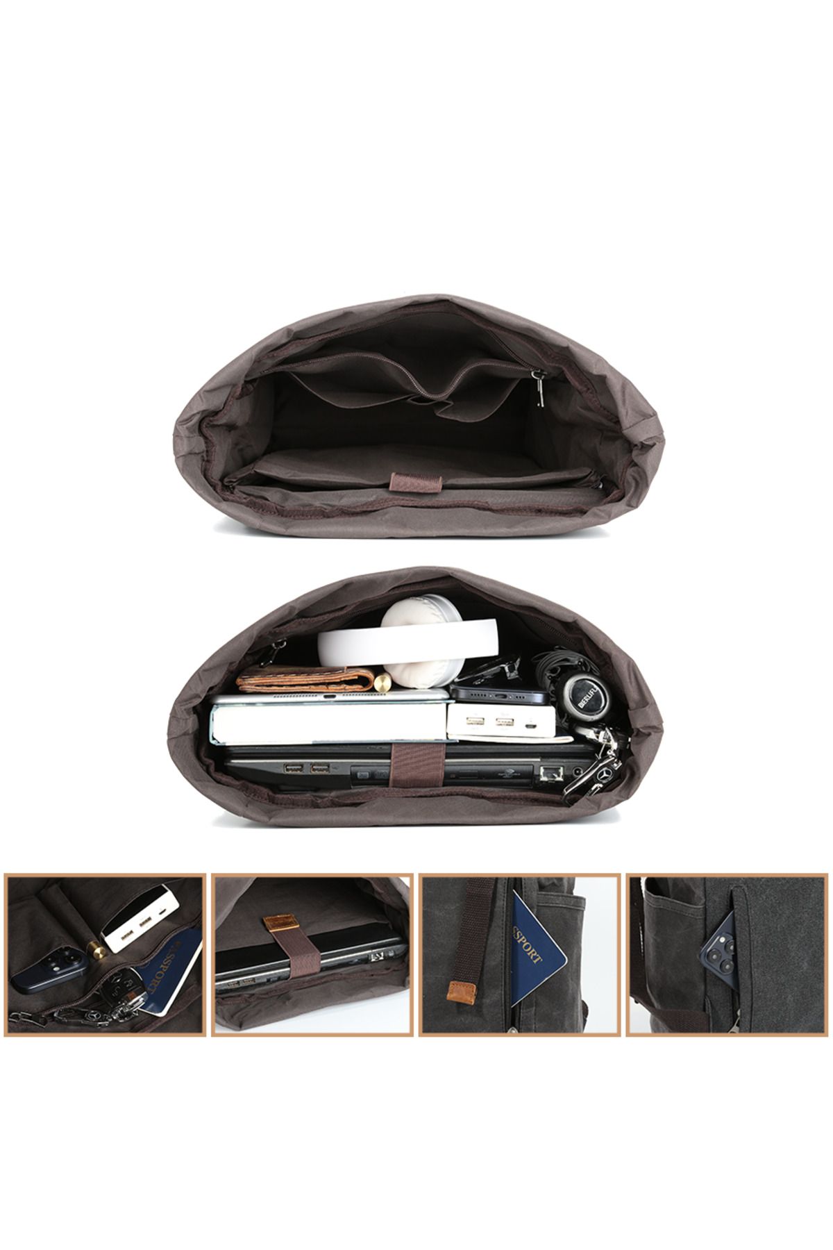 JOLAR.-Rucsac din canvas, pentru calatorii, drumetii, compartiment laptop, rezistent la apa, unisex, JOLAR. 11
