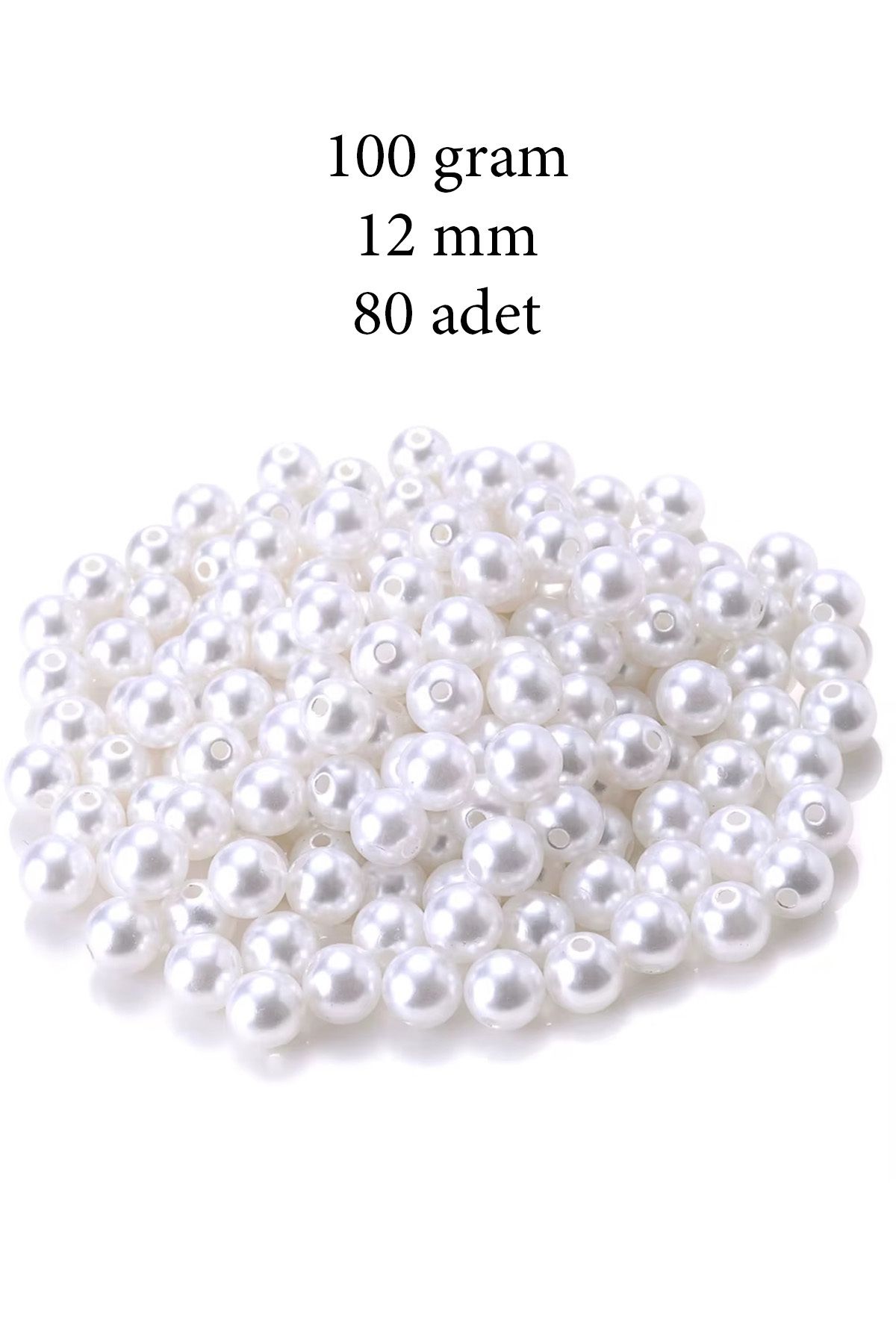 Sarı Kervan 100 gram 12mm Beyaz Renk Plastik İnci Boncuk Çanta ve Takı Yapım Boncuğu (~80 adet)