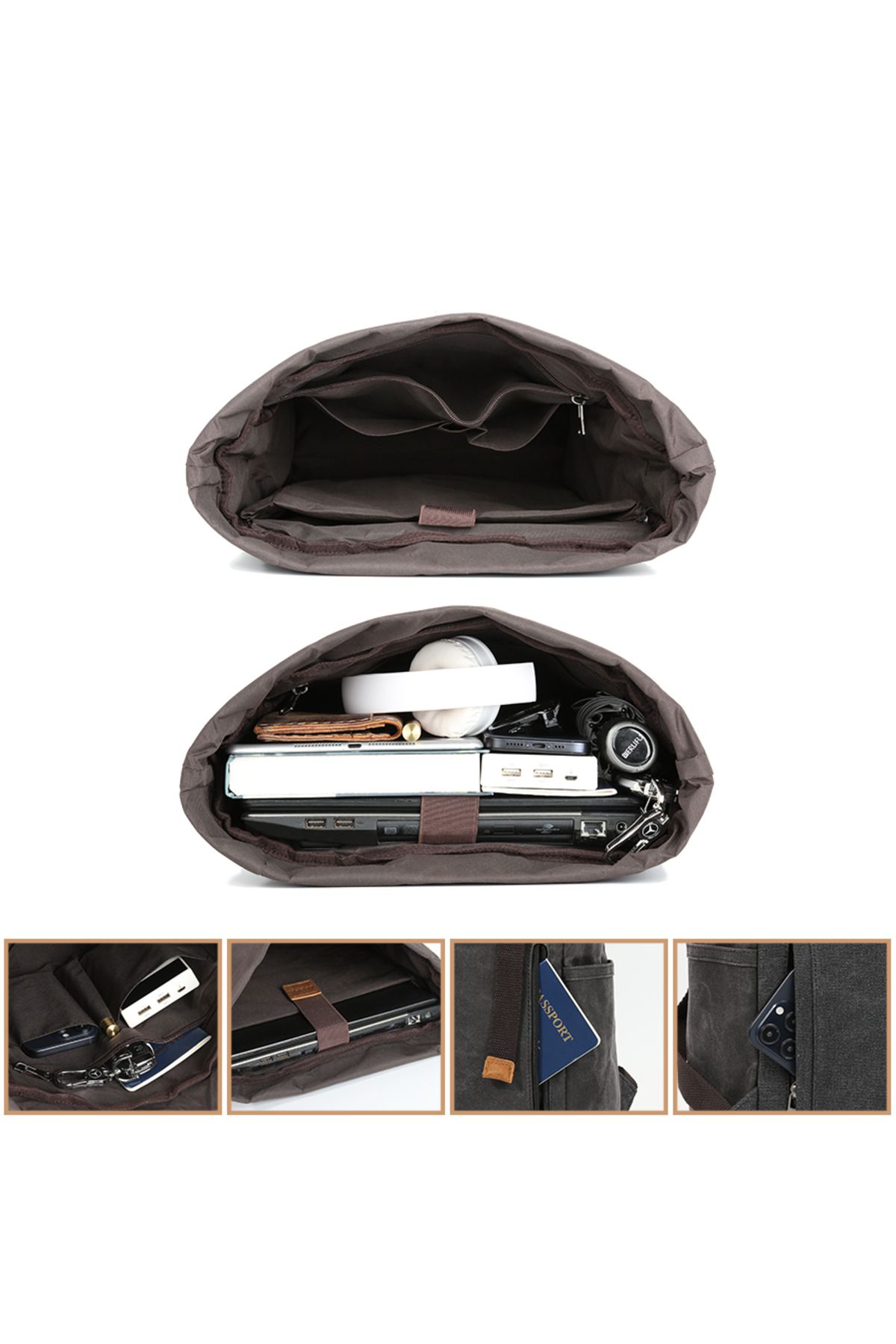 JOLAR.-Rucsac din canvas, pentru calatorii, drumetii, compartiment laptop, rezistent la apa, unisex, JOLAR. 16