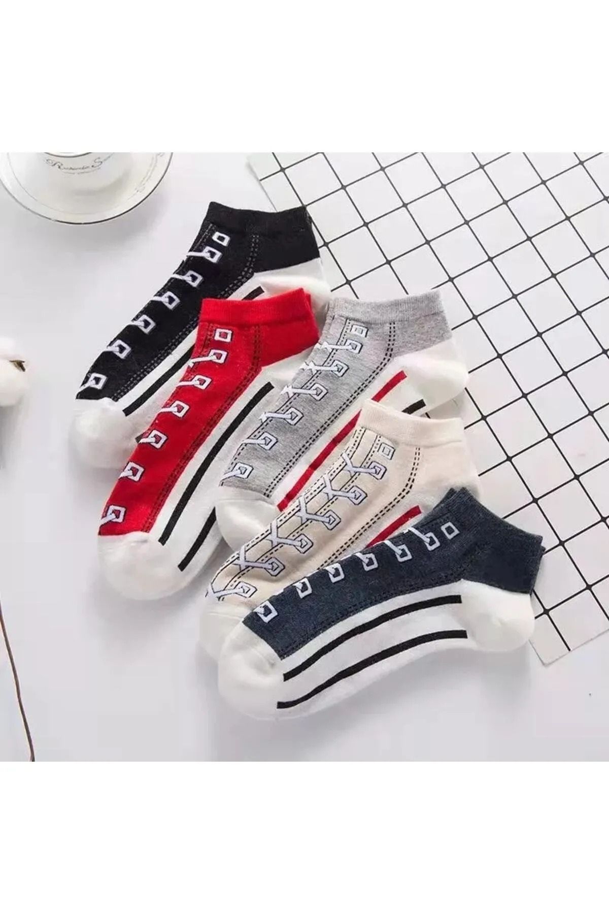 medi store 5'li Unisex Desenli Renkli Kısa Patik Bilek Çorap
