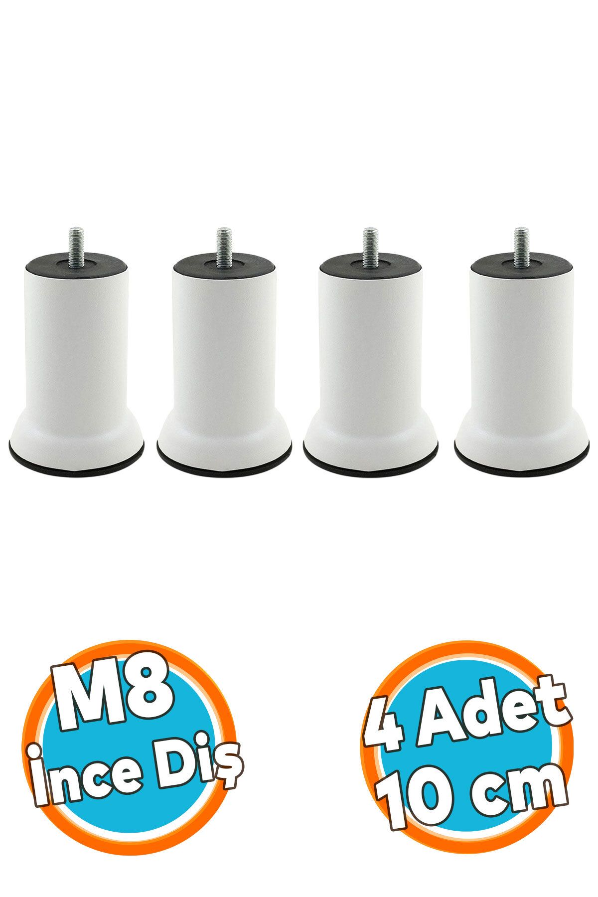 NZB Mobilya Metal Kanepe Yatak Baza Koltuk Orta Destek Ayağı M8 Civata Beyaz Metal Ayak 10 Cm 4 Adet