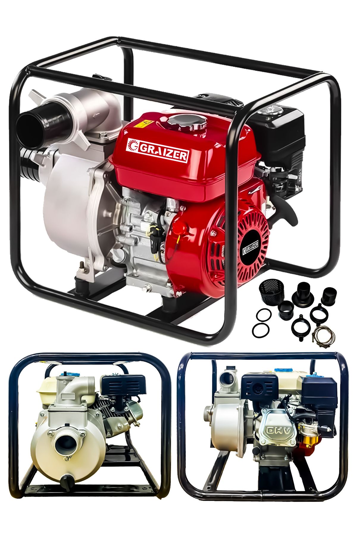 Graizer Powerforge 9,8 Hp Metal Şanzuman Turbo Benzinli Yüksek Performans 3 Parmak Benzinli Su Motoru-Krmz