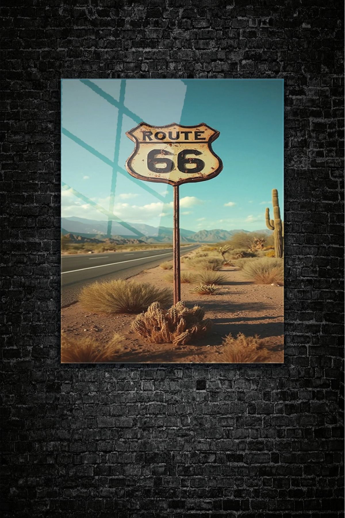 z zizuph Renkli, Route 66 Temalı, 4 mm Temperli Kırılmaz Cam Tablo