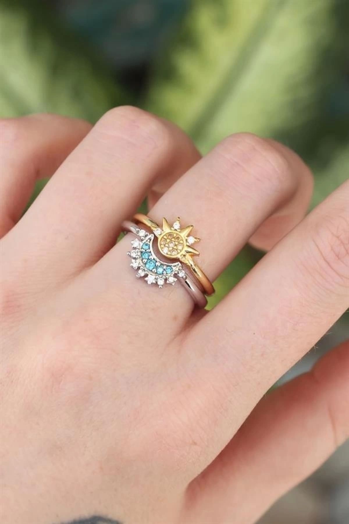 Lale Moda Pirinç Zirkon Taşlı 2li Ayarlanabilir Arkadaş Yüzüğü