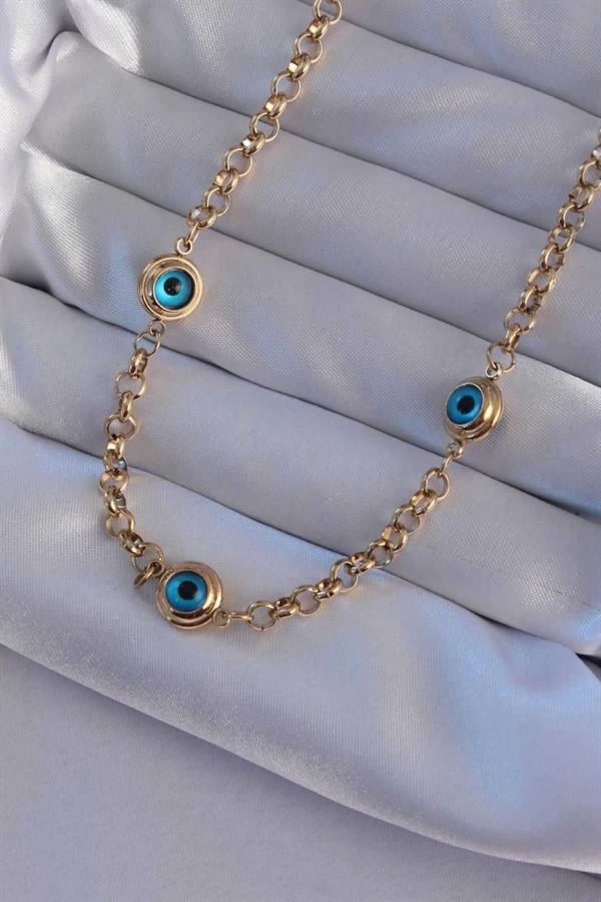 Lale Moda 316L Çelik Gold Renk Nazar Boncuk Model Kolye