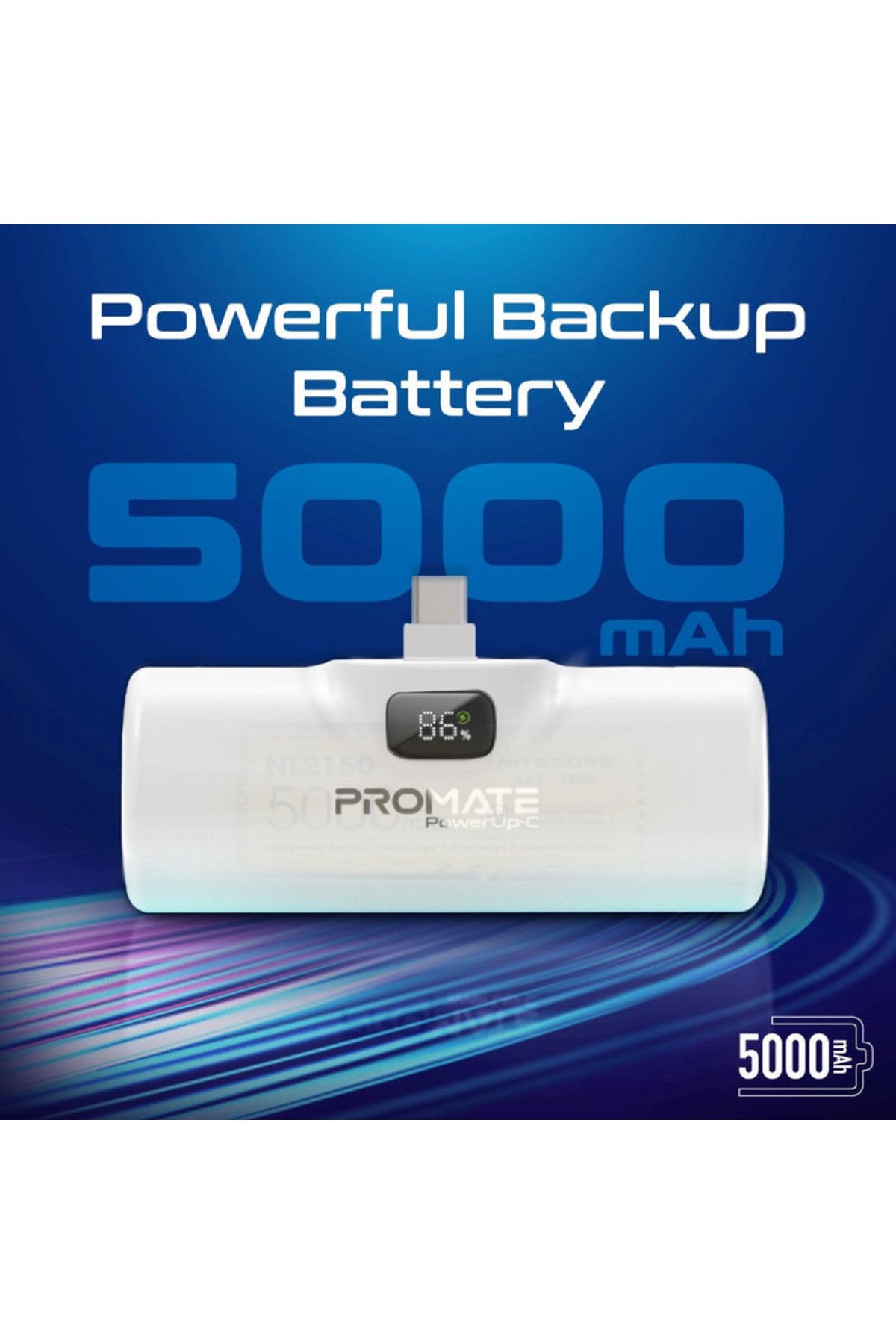 Promate-PowerUp-C Power Bank 5000mAh with Fast Charging and Built-in USB-C Connector - White 4