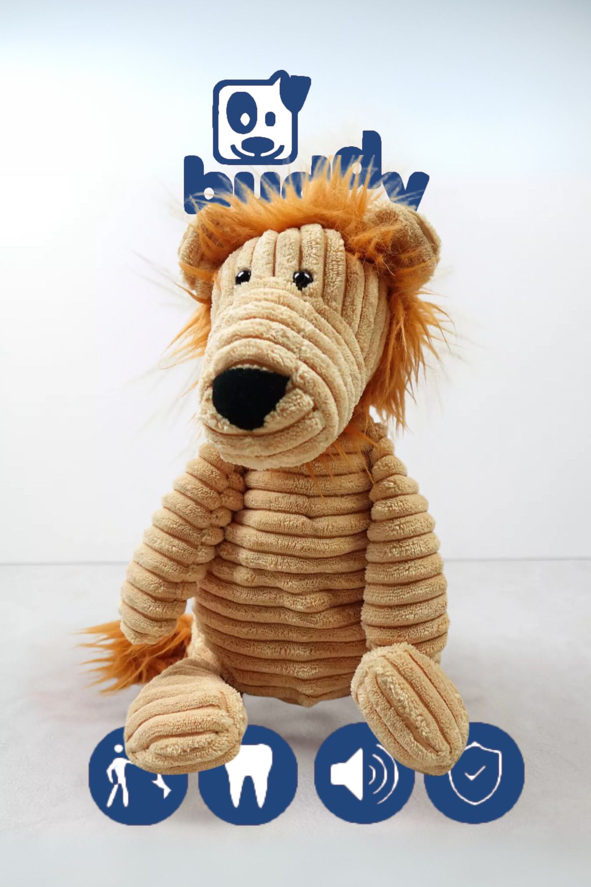 buddyTR Retro Stil Çizgili Kumaş Kahverengi Peluş Aslan - Çiğnemeye Karşı Dirençli