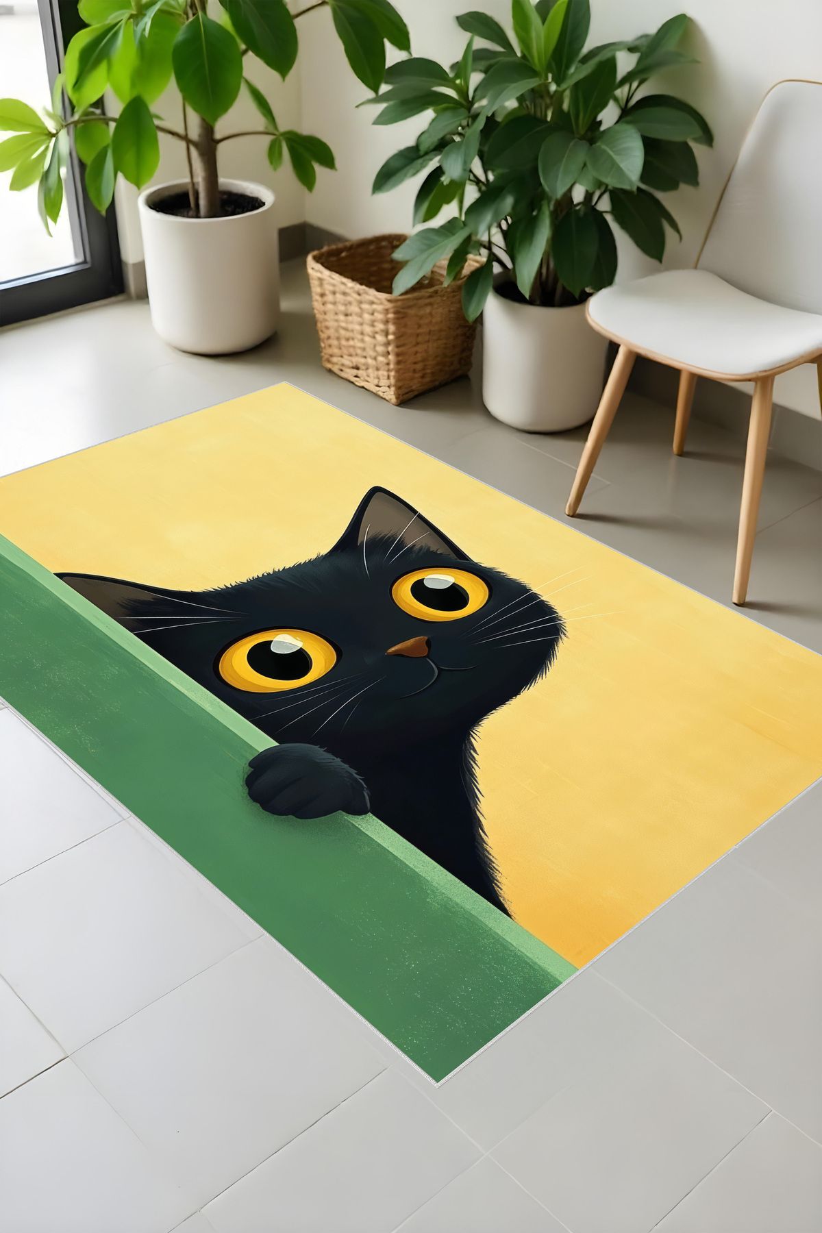 Liriya Makinede yıkanabilir kedi desenli kaymaz taban leke tutmaz çocuk halısı salon halısı ve yolluk