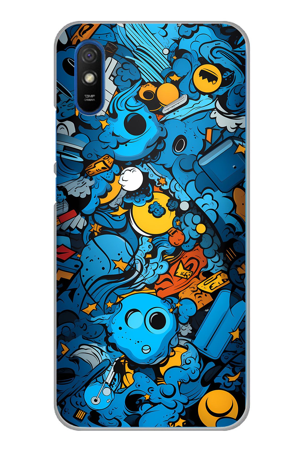 TechTree Redmi 9A Uyumlu Mavi Kafatasları Şeffaf Silikon Kılıf