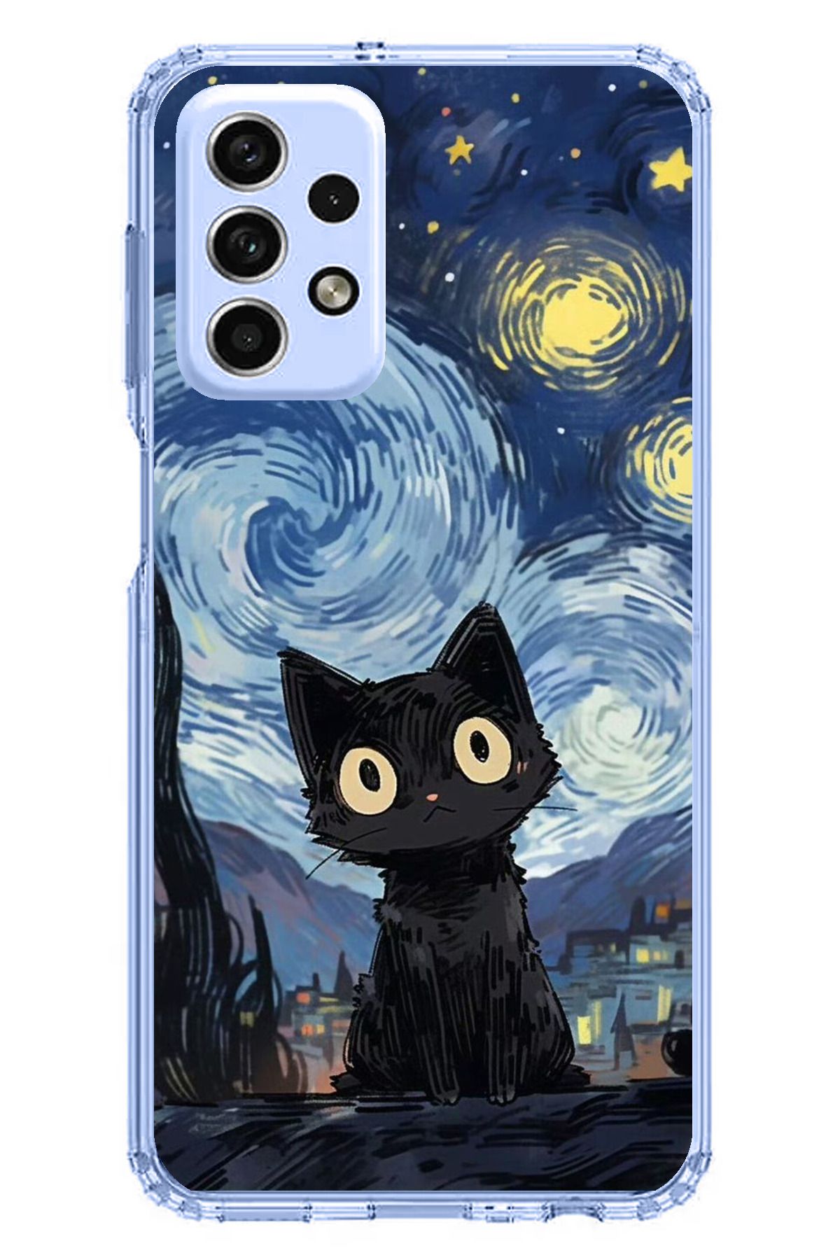 TechTree Samsung Galaxy A33 Uyumlu Gece Yarısı Kedi Tasarımlı Şeffaf Silikon Kılıf