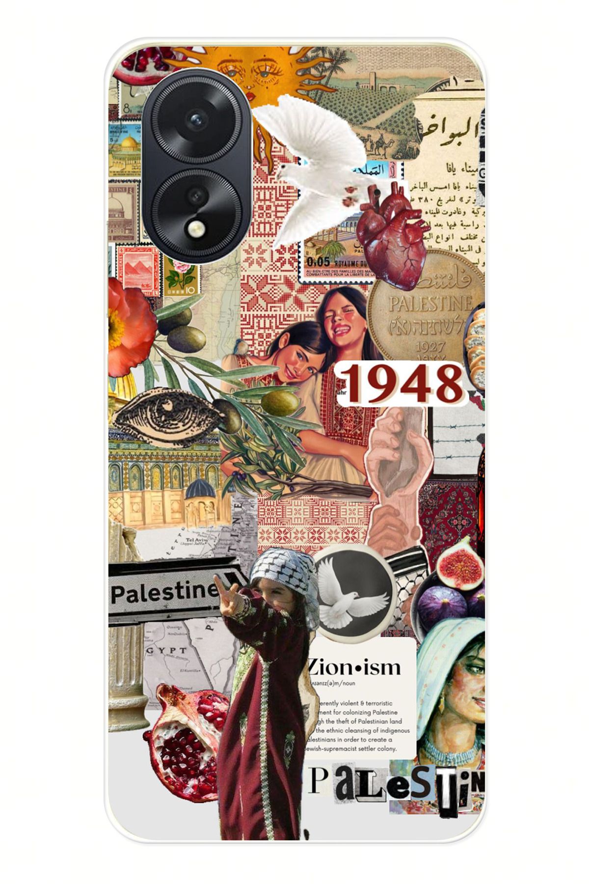 TechTree OPPO A38 Uyumlu 1948 Filistin Kolaj Tasarımlı Şeffaf Silikon Kılıf