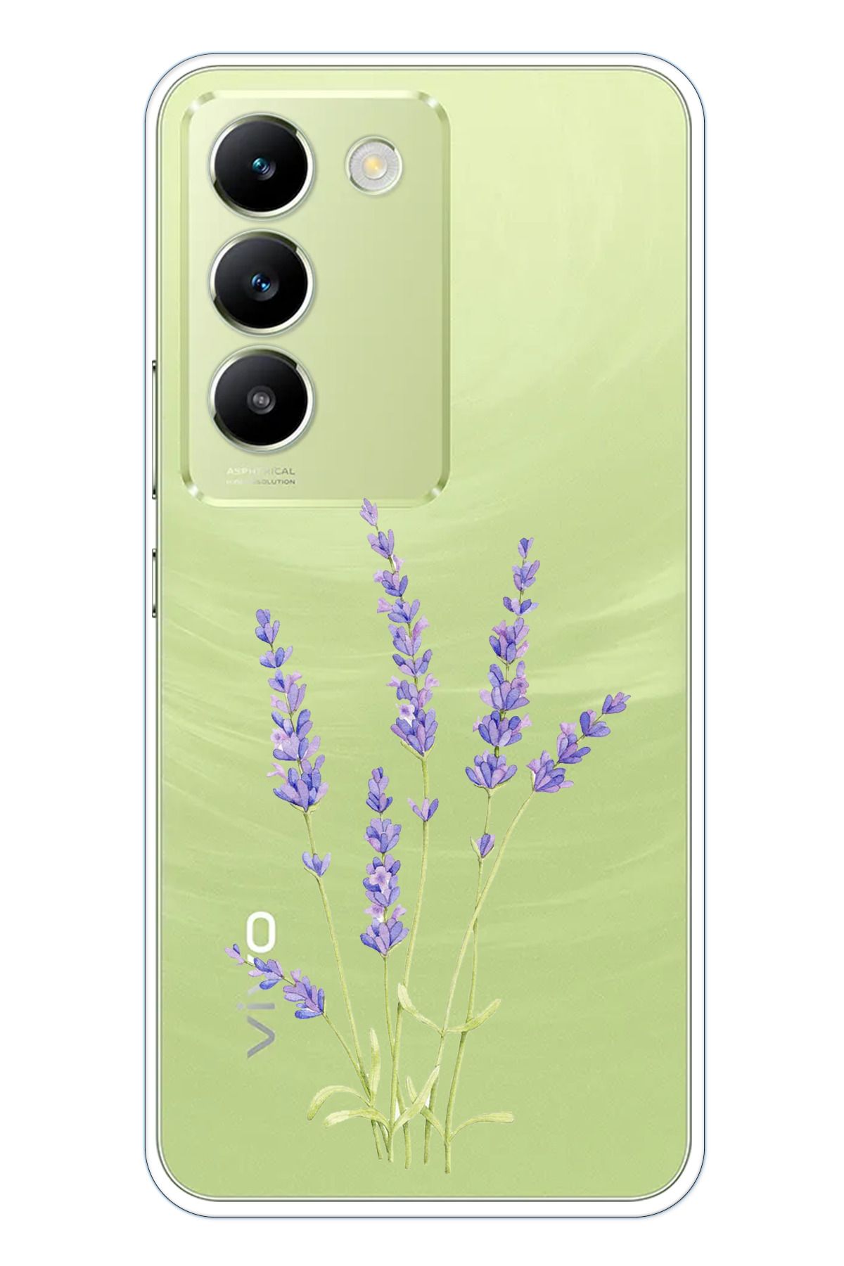 TechTree Vivo V30 Lite Uyumlu Lavanta Çiçek Tasarımlı Şeffaf Silikon Kılıf