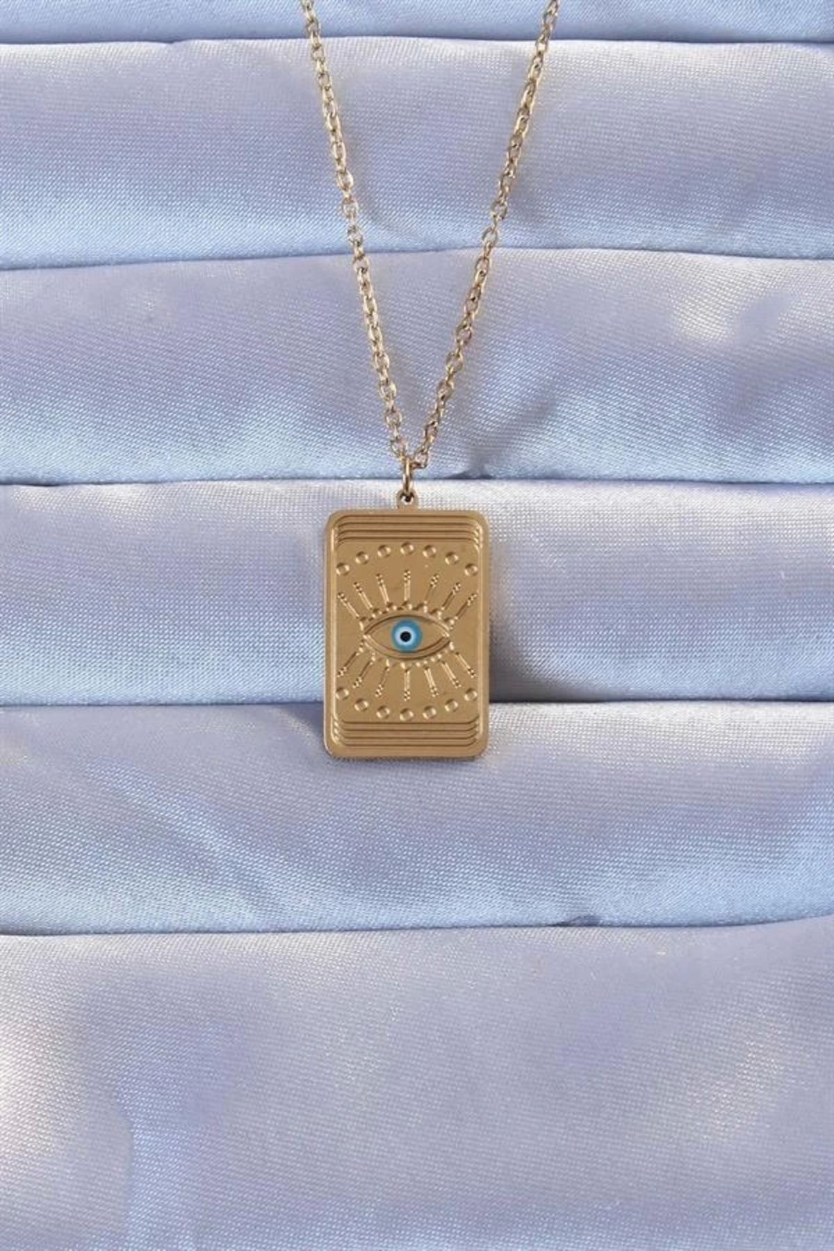 Lale Moda 316L Altın Renk İşlemeli Nazarlı Göz Model Vintage Kolye