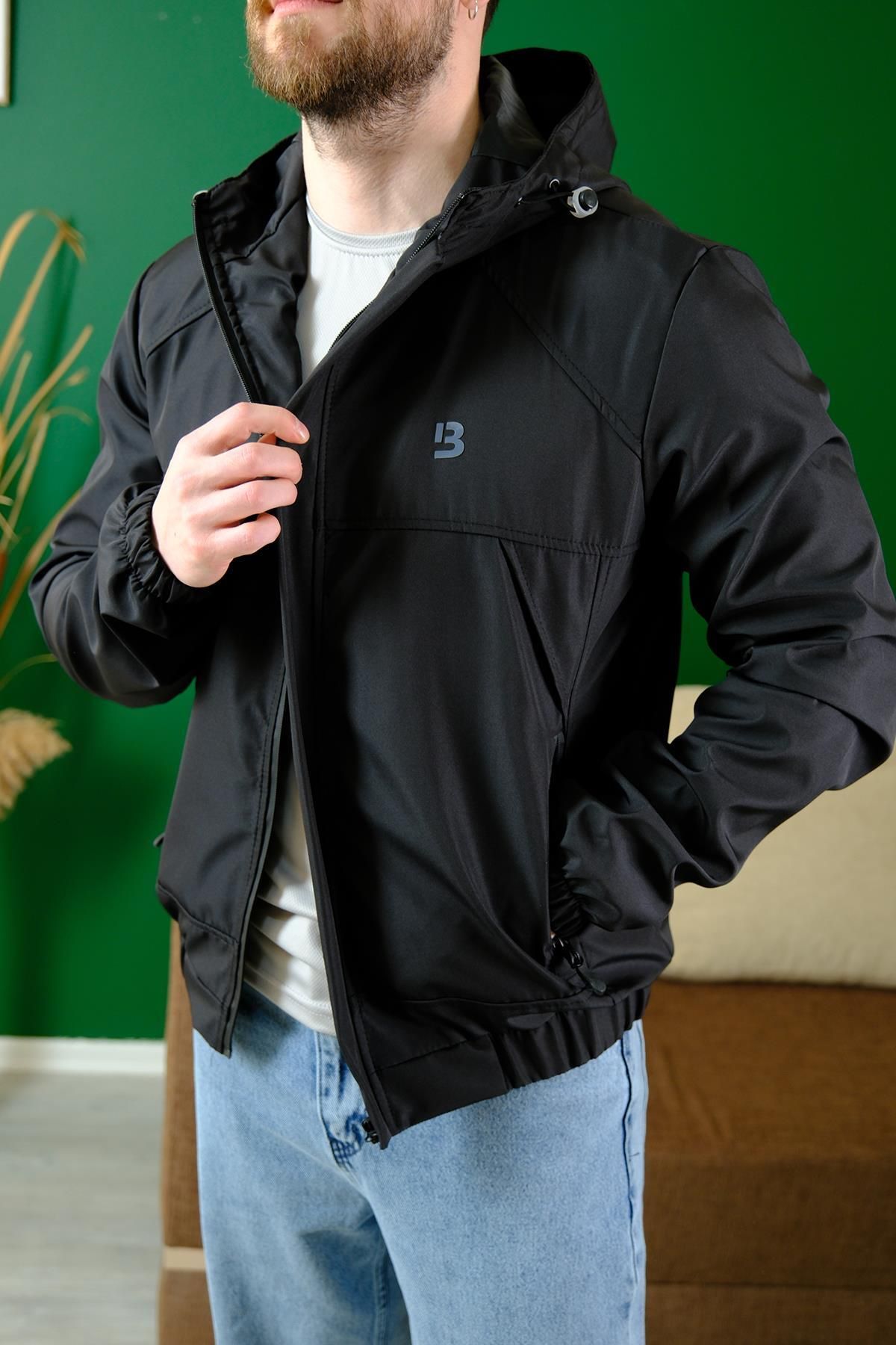 since 1990 man Manbailey Suya Dayanaklı Slim Fit Erkek Kapüşonlu Mevsimlik Mont Yağmurluk