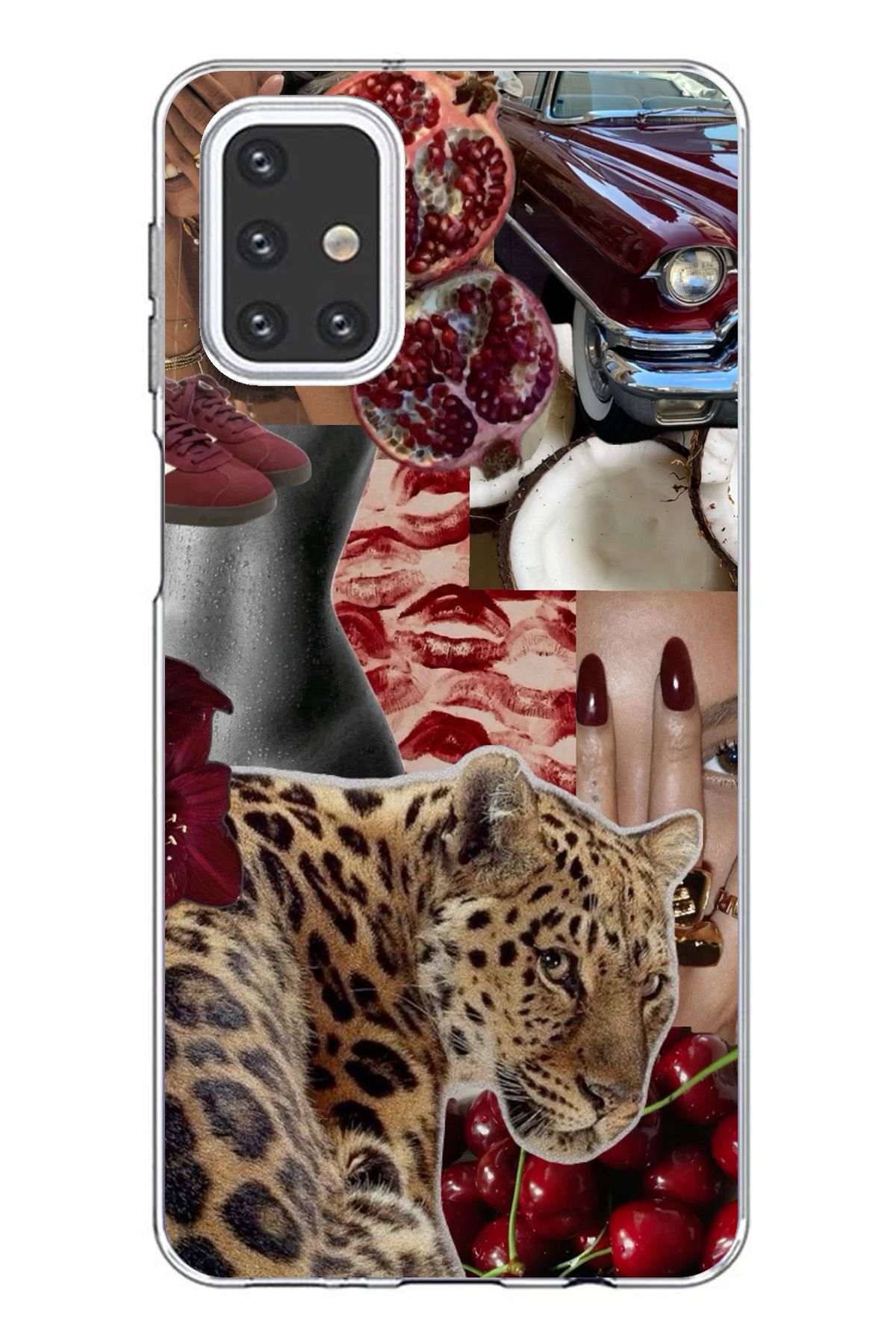 TechTree Samsung Galaxy M31S Uyumlu Leopar Kırmızı Vibes Şeffaf Silikon Kılıf