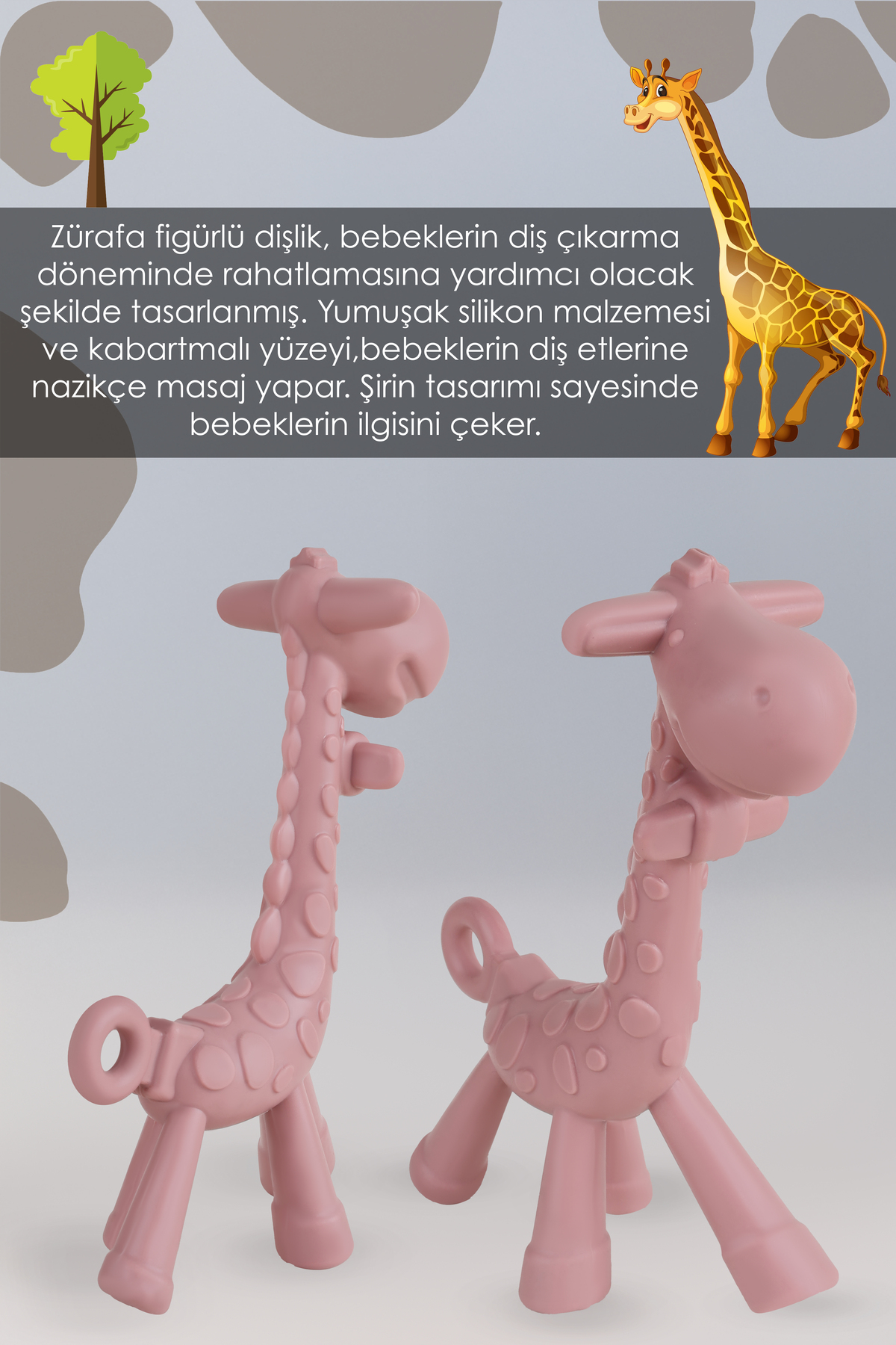 Meleni Baby 2'li Bebek Diş Kaşıyıcı Seti - Silikon Diş Kaşıma Emziği Silikon Zürafa Oyuncak Dişlik Pembe fotoğrafı 5 (önizleme)