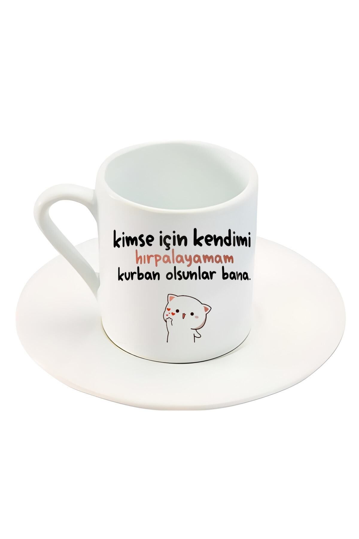 BİBANAPROMOSYON Türk Kahve Fincanı Cat Baskılı Fincan