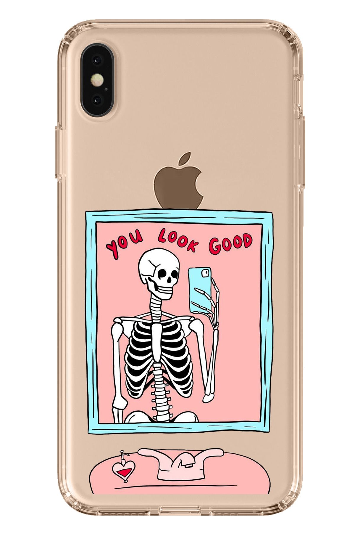 TechTree iPhone XS MAX Uyumlu You Look Good İskelet Tasarımlı Şeffaf Silikon Kılıf