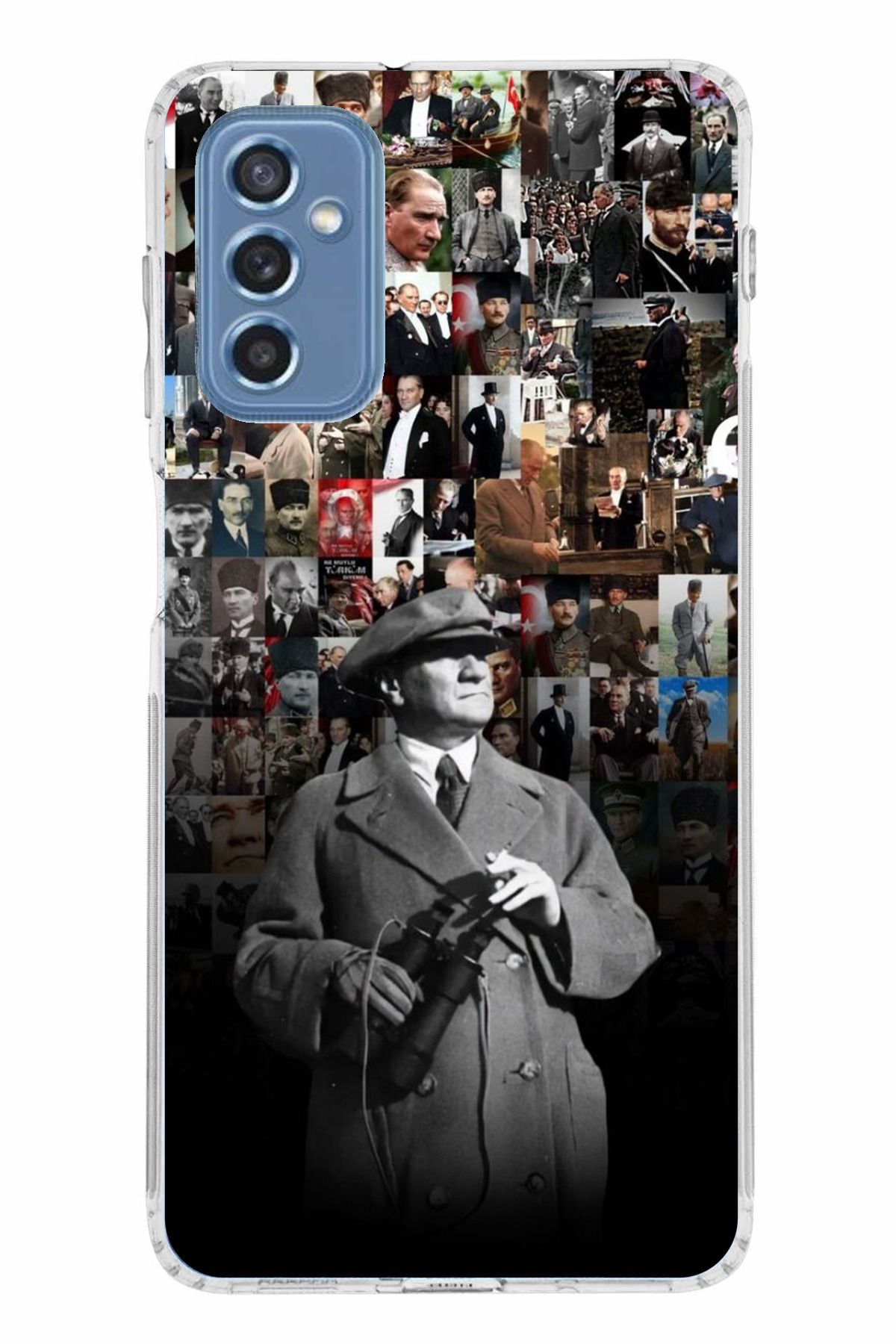 TechTree Samsung Galaxy M52 Uyumlu Atatürk Portre Kolaj Şeffaf Silikon Kılıf
