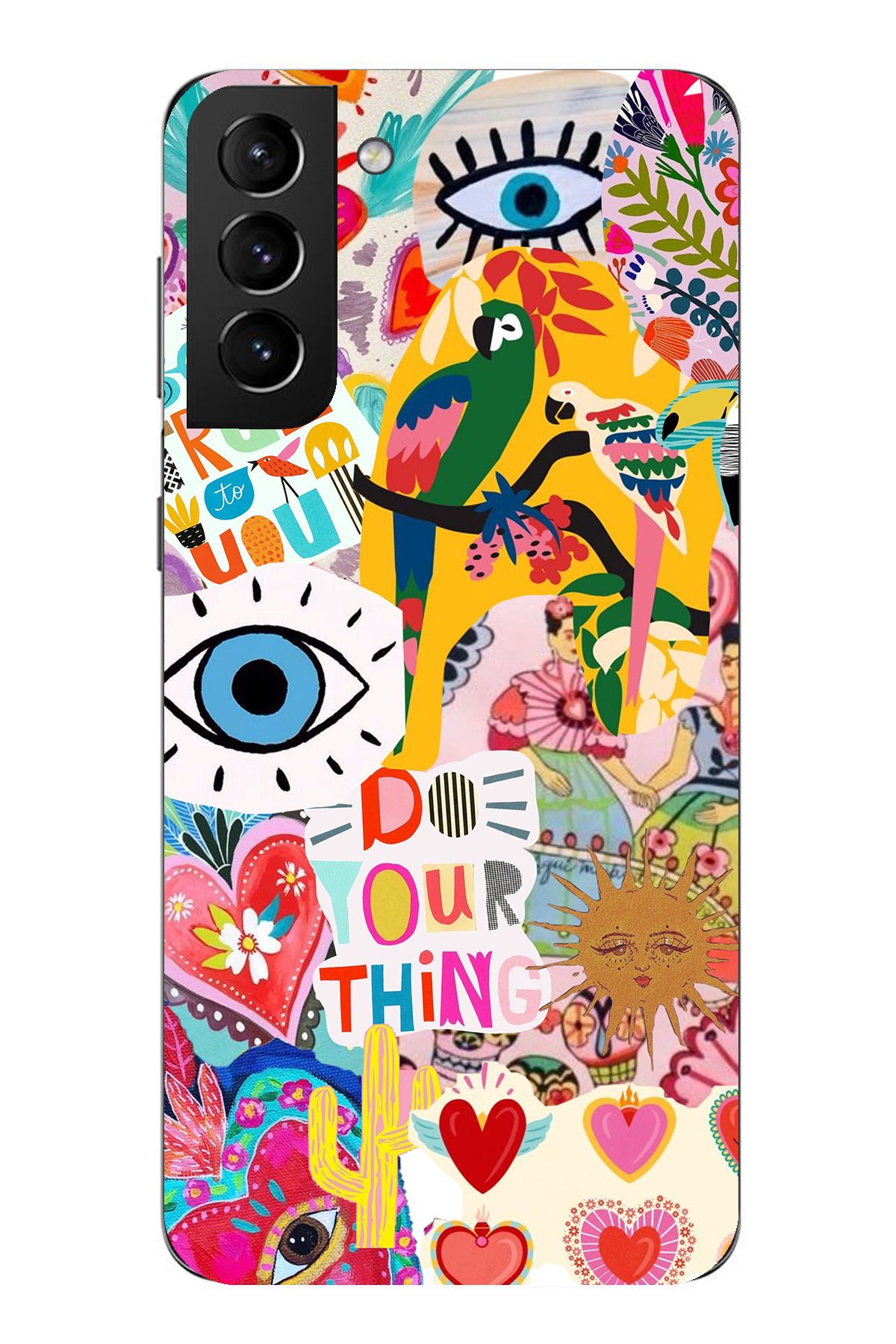 TechTree Samsung Galaxy S21 PLUS Uyumlu Renkli Estetik Tasarımlı Şeffaf Silikon Kılıf