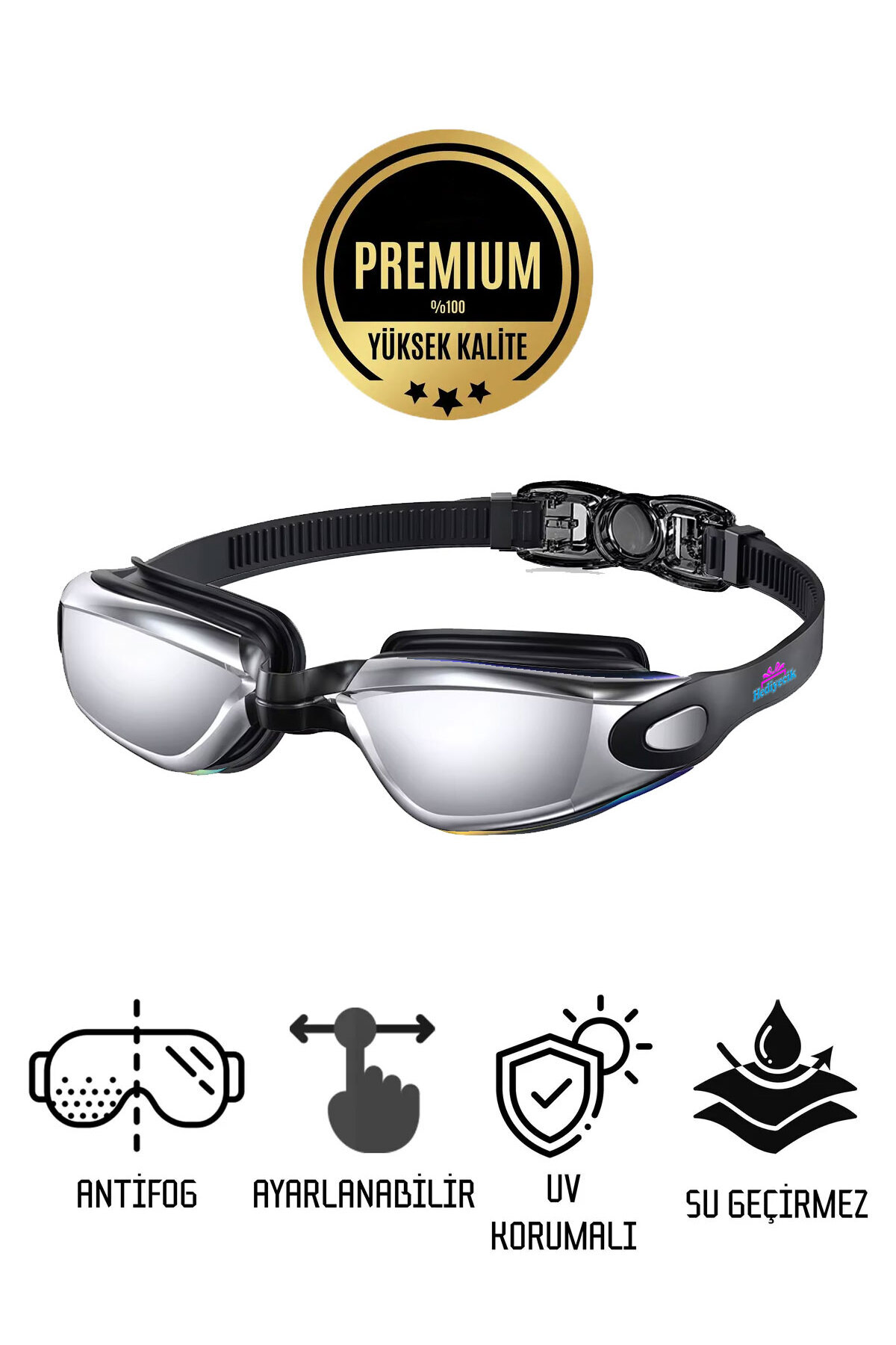 hediyecik Unisex Yetişkin Yüzücü Gözlüğü Aynalı - Standart Beden-Buğu Yapmaz Su Geçirmez