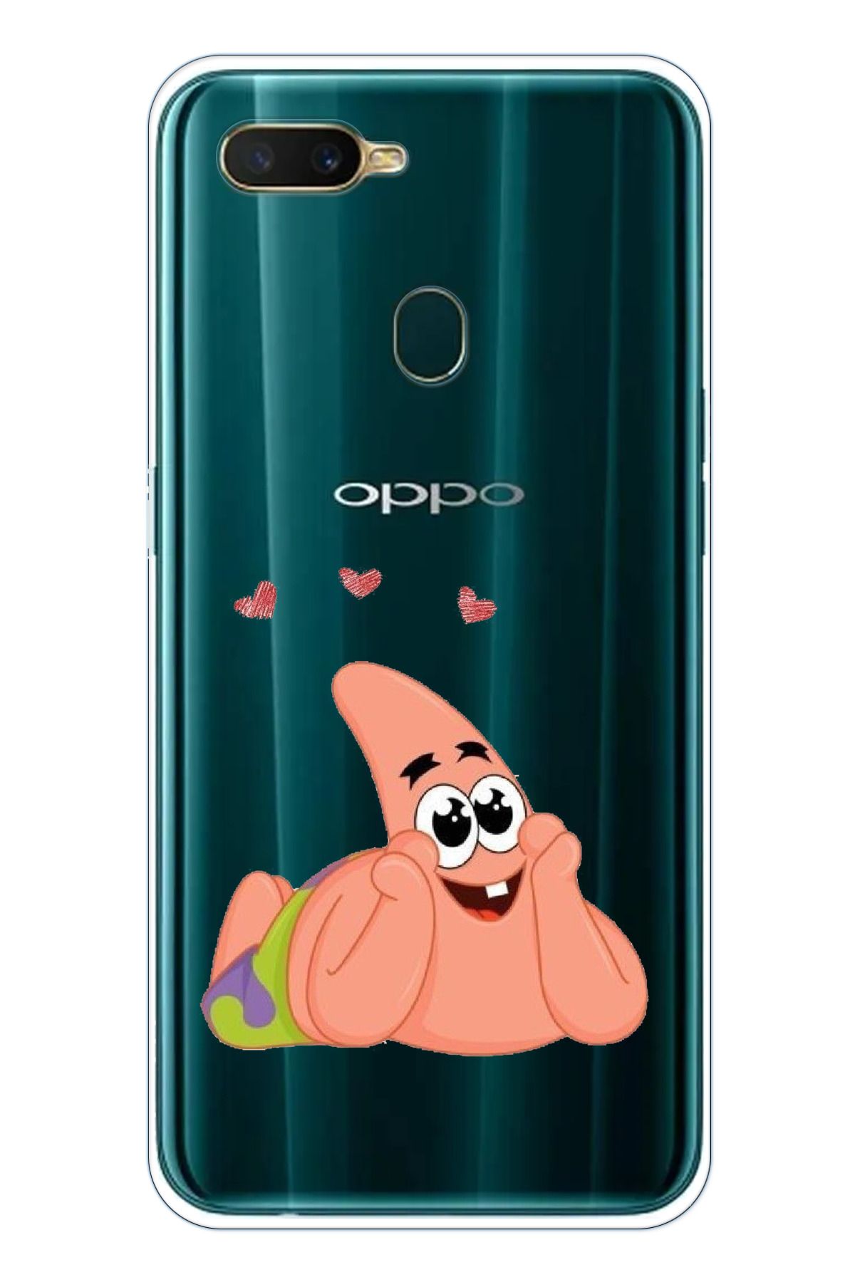 TechTree Oppo A5S- AX7 - A12 Uyumlu Patrick Yıldız Aşk Tasarımlı Şeffaf Silikon Kılıf