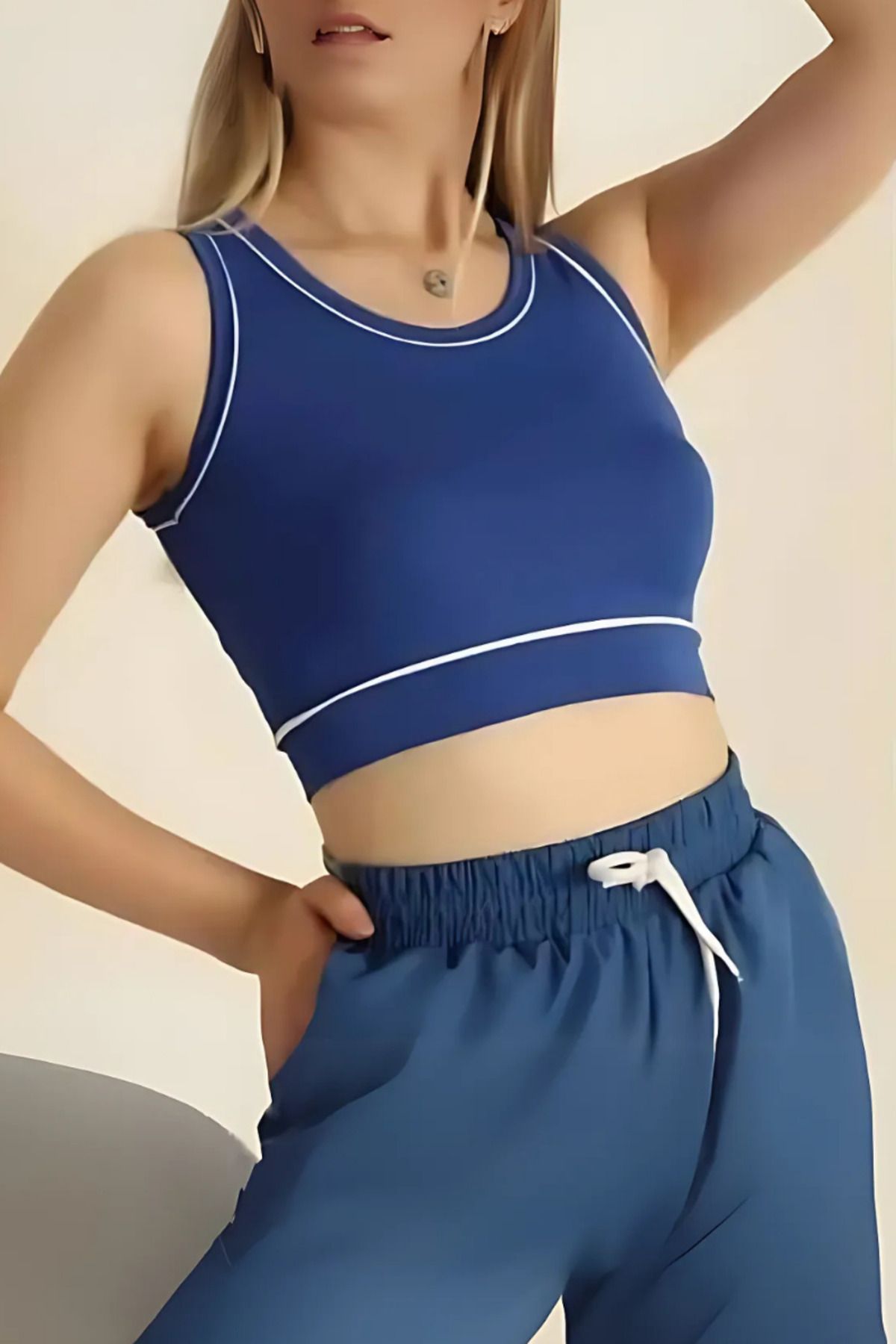 msm fashion Kadın Crop Atlet Askılı Fitilli Çift Biyeli Kısa Büstiyer