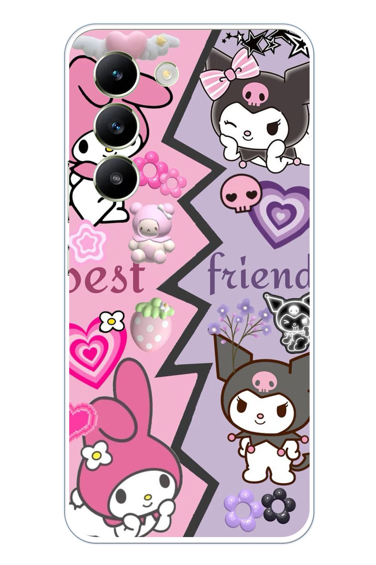 TechTree Vivo V30 Lite Uyumlu Best Friend Tasarımlı Şeffaf Silikon Kılıf