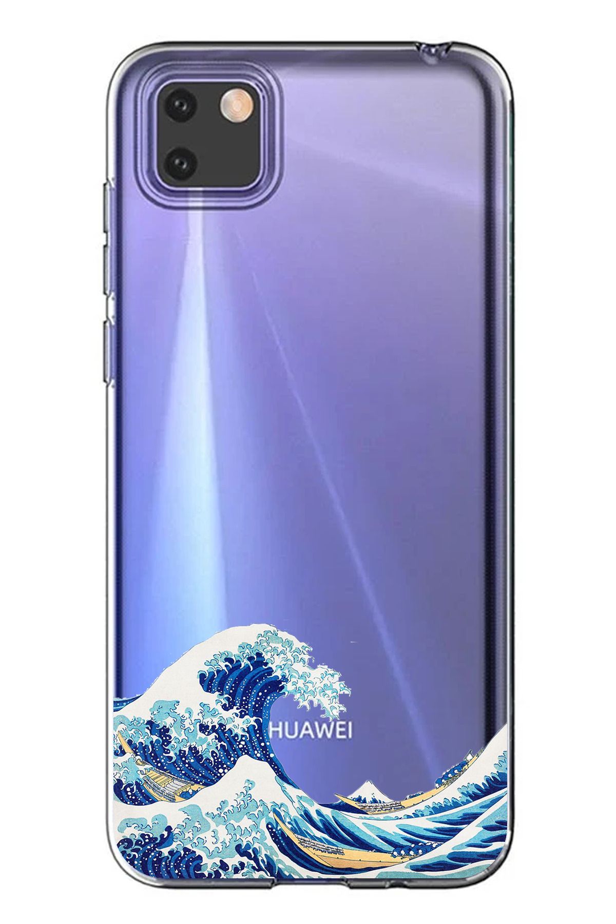 TechTree Huawei Y5P Uyumlu Kanagawa Oki Nami Ura Dalgası Tasarımlı Şeffaf Silikon Kılıf