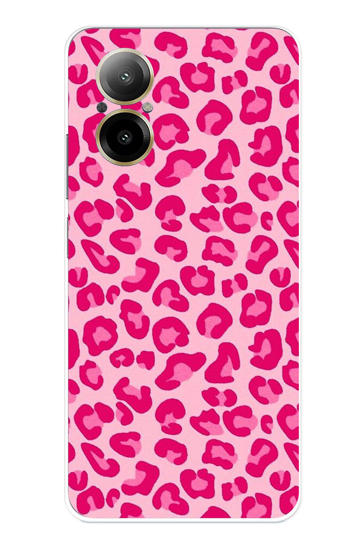 TechTree Realme 12 Lite Uyumlu Pembe Leopar Tasarımlı Şeffaf Silikon Kılıf