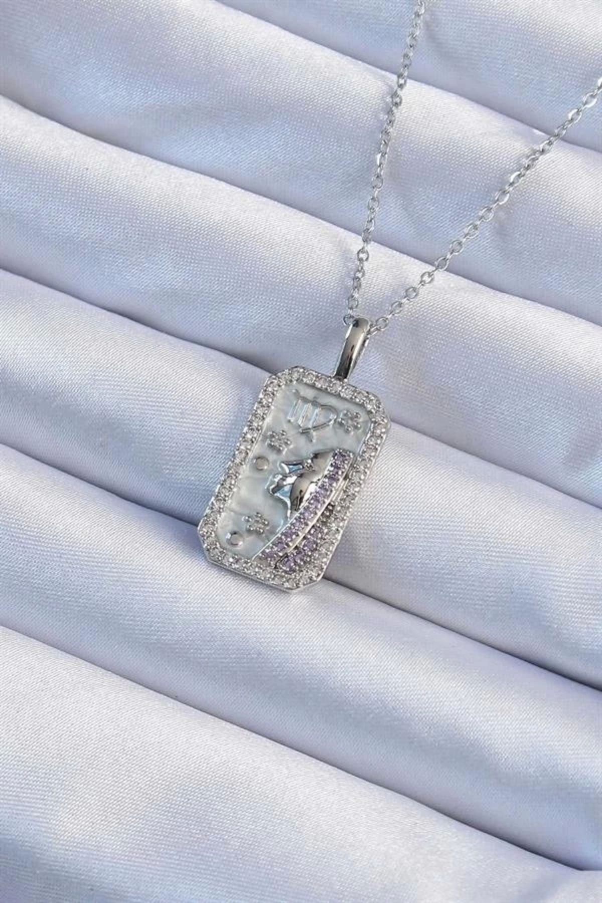 Lale Moda 316L Çelik Zincir Gümüş Renk Zirkon Taşlı Yüz Figürlü Tarot Kolye