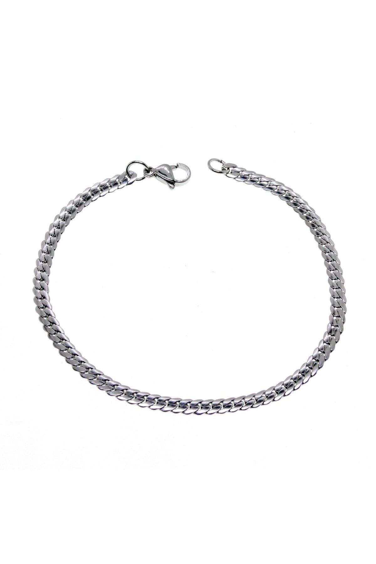 Unisex Gümüş Renk Italyan Gurmet Bileklik 6 Mm Genişlik 21 Cm
