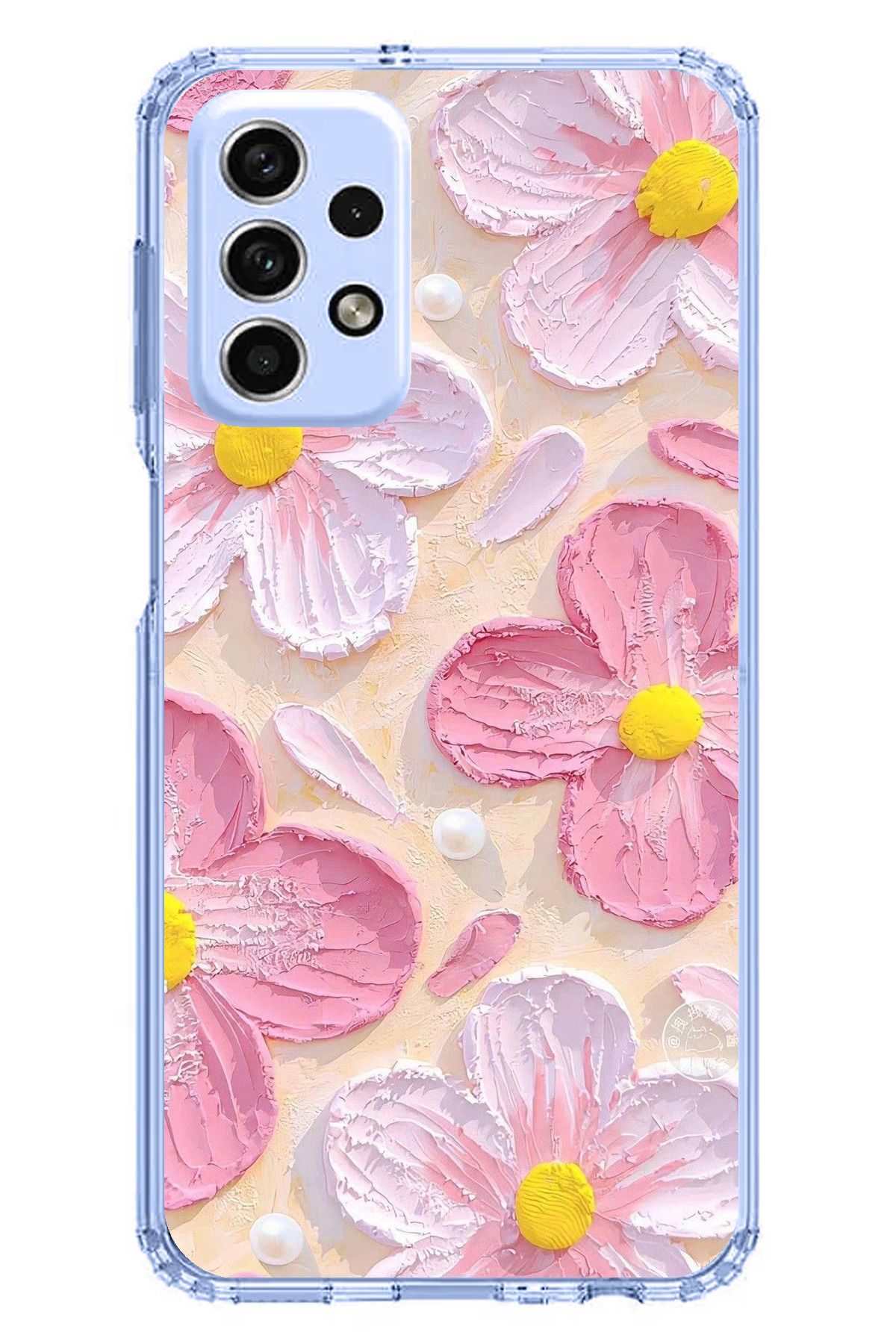 TechTree Samsung Galaxy A33 Uyumlu Pembe Beyaz Çiçekler Sulu Boya Şeffaf Silikon Kılıf