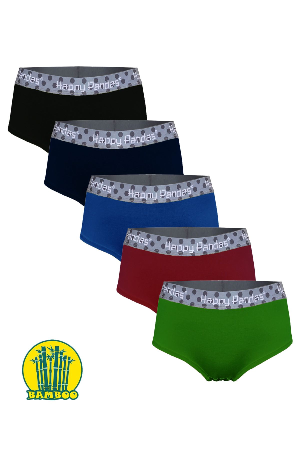 BRAINWEAR Kadın 5'li Paket Likralı Bambu Dijital Baskılı Hipster Boxer Külot - Happy Pandas Creation