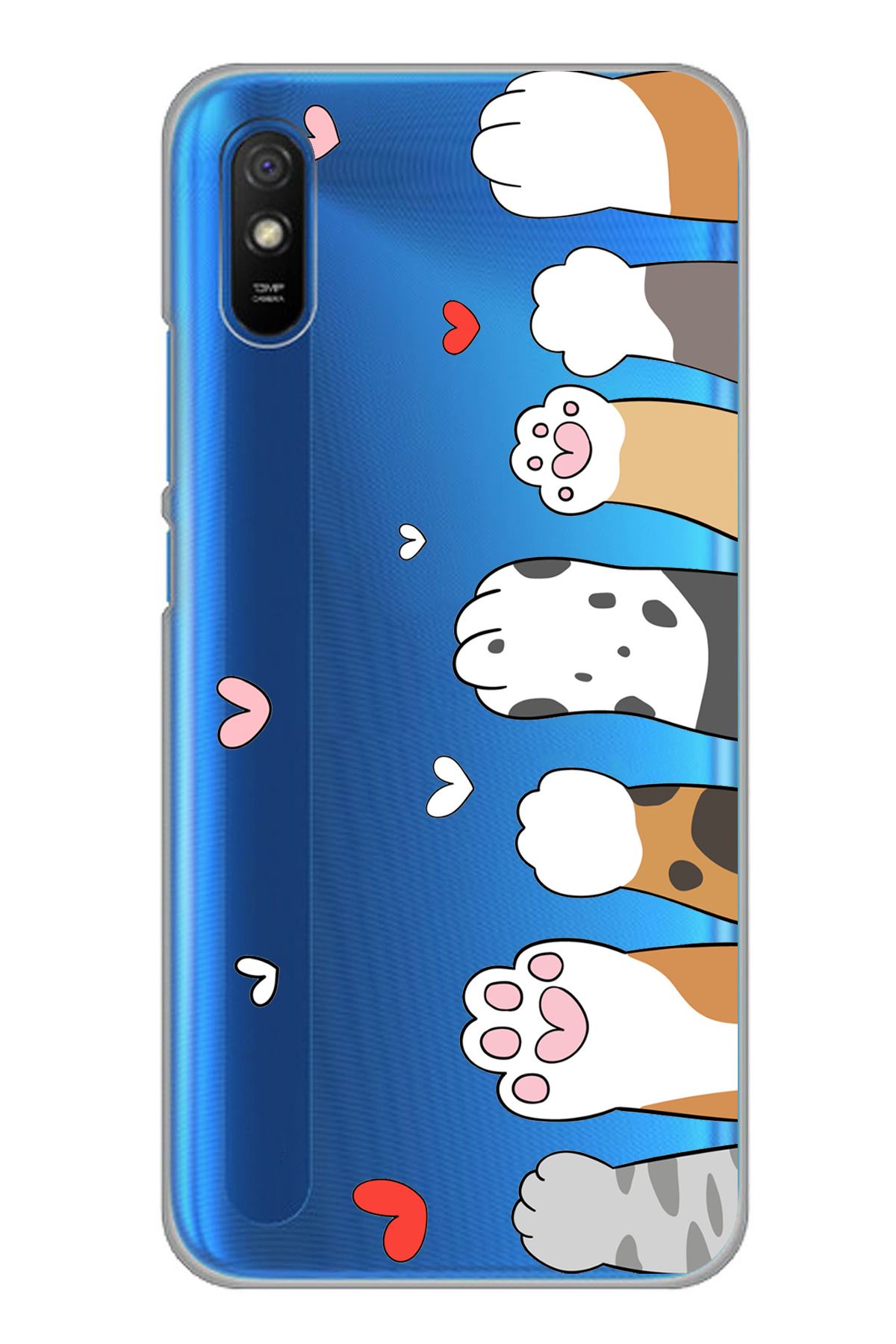 TechTree Redmi 9A Uyumlu Sevimli Kedi Patiler Tasarımlı Şeffaf Silikon Kılıf