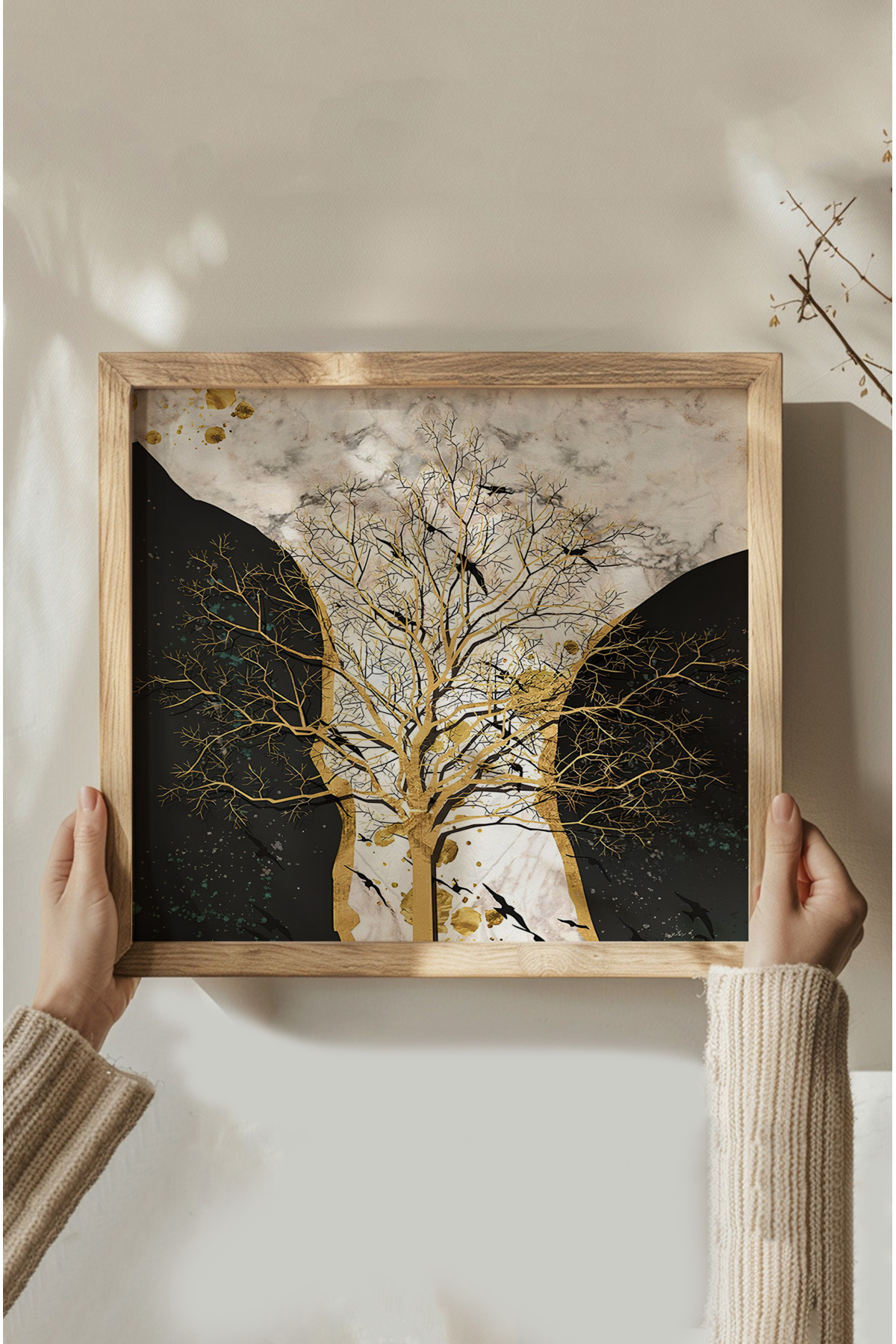 Ahşap Çerçeveli Mdf Kare Tablo Seti Salon Ve Oturma Odası Için KR4004
