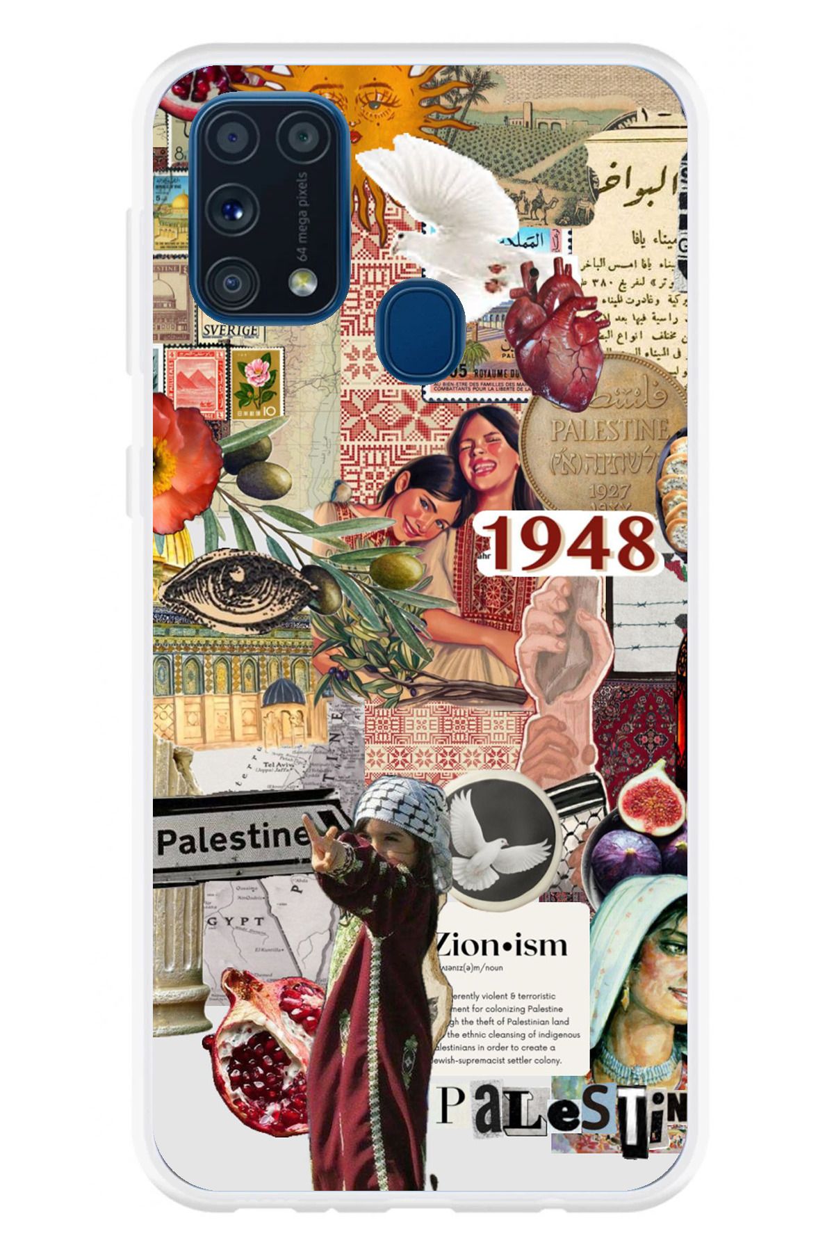 TechTree Samsung Galaxy M31 Uyumlu 1948 Filistin Kolaj Tasarımlı Şeffaf Silikon Kılıf