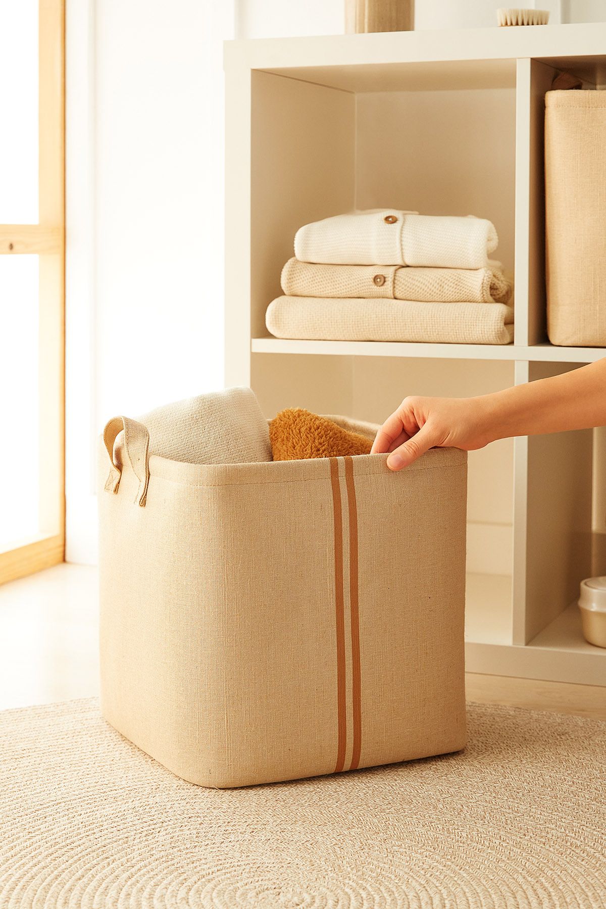 Ocean Home Textile Çocuk Odası Jüt Keten Oyuncak Düzenleyici Çok Amaçlı Sepet, Saklama Sepeti 30x30x30