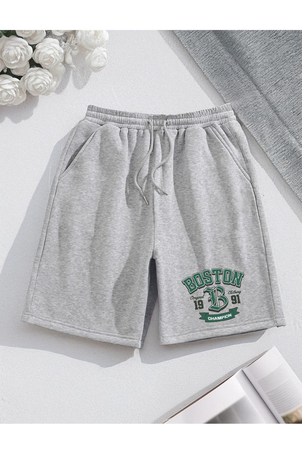 De Carte BOSTON 91 Champion Baskılı Rahat Mevsimlik Unisex Şort Bermuda