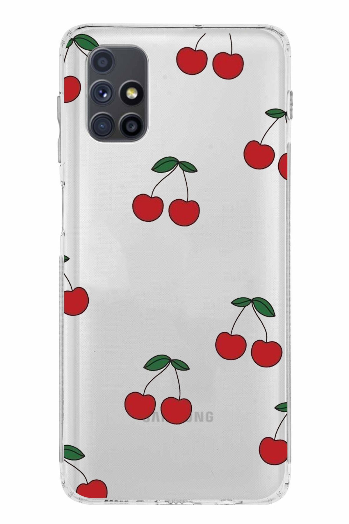 TechTree Samsung Galaxy M51 Uyumlu Kirazlar Tasarımlı Şeffaf Silikon Kılıf