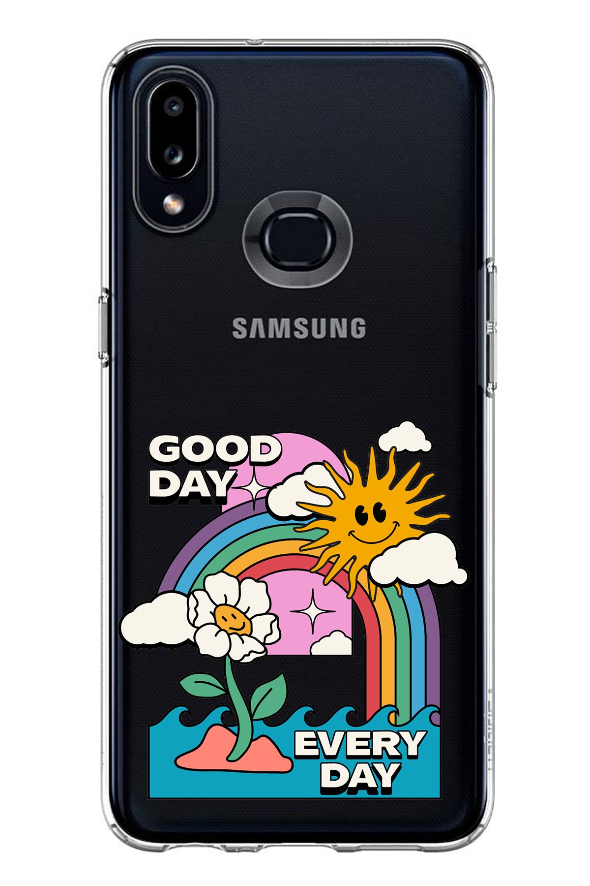 TechTree Samsung Galaxy A10S Uyumlu Good Day Every Day Tasarımlı Şeffaf Silikon Kılıf
