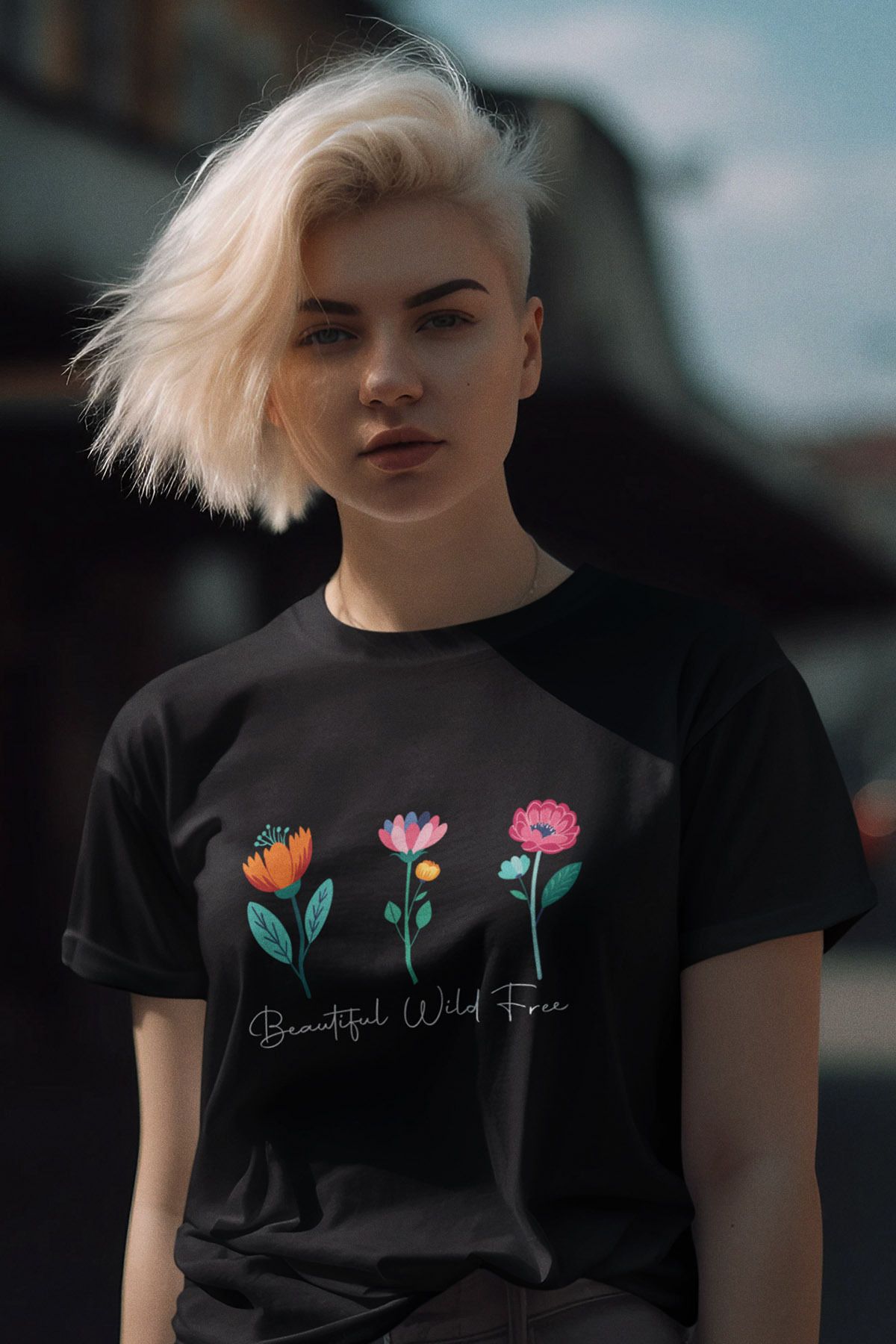 qoeuyl boutique Beatıful Wild Free Çiçek Baskılı Unisex T-Shirt