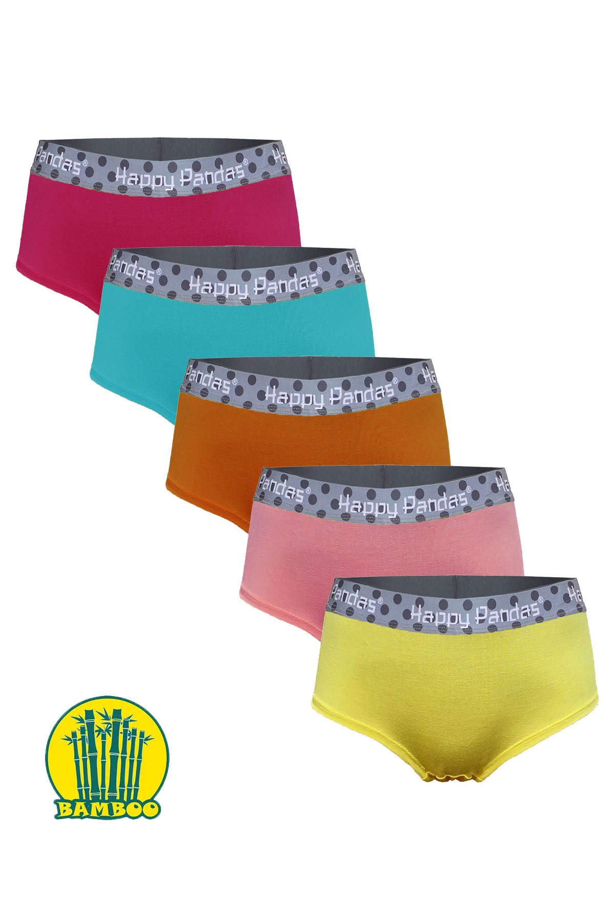 BRAINWEAR Kadın 5'li Paket Likralı Bambu Dijital Baskılı Hipster Boxer Külot - Happy Pandas Creation