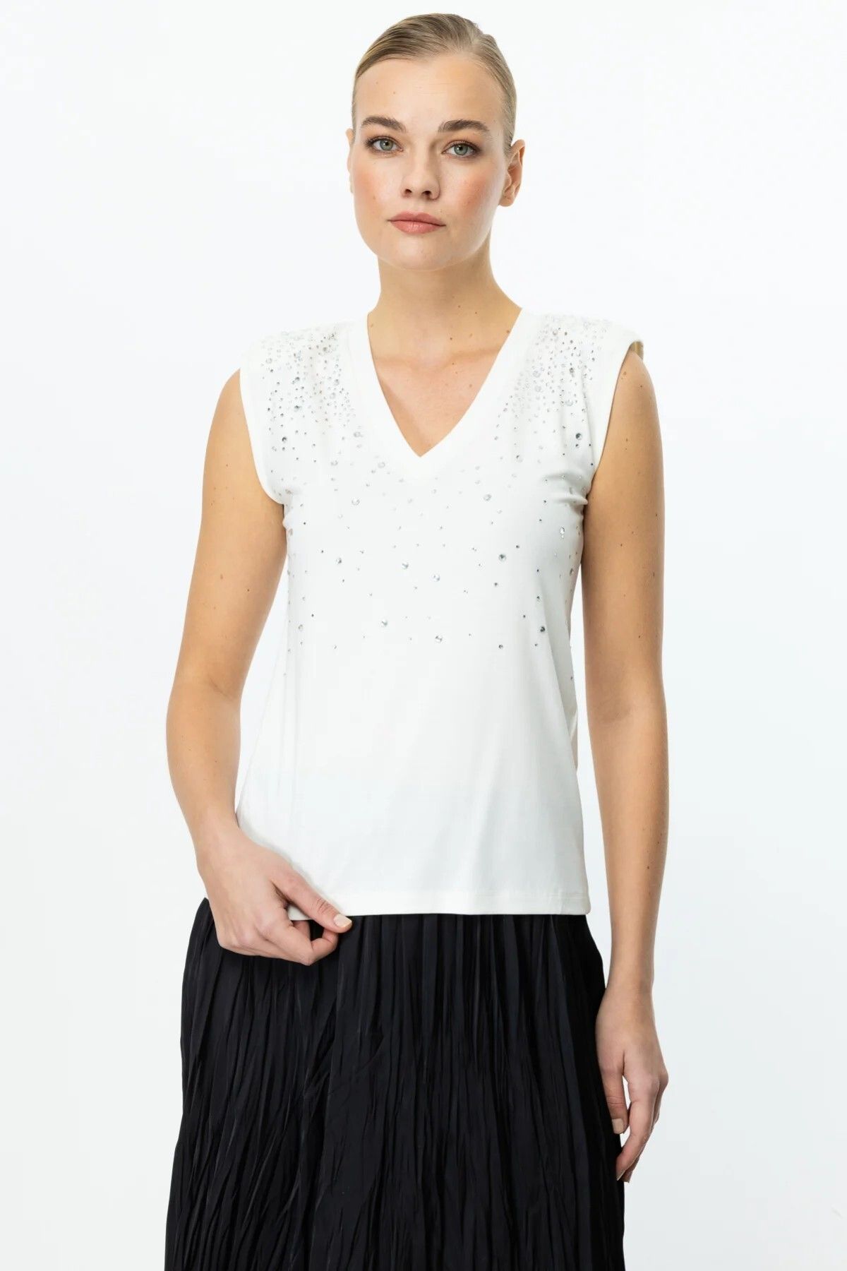 ON TRİKO V Yaka Taş Baskılı Bluz 51343-25