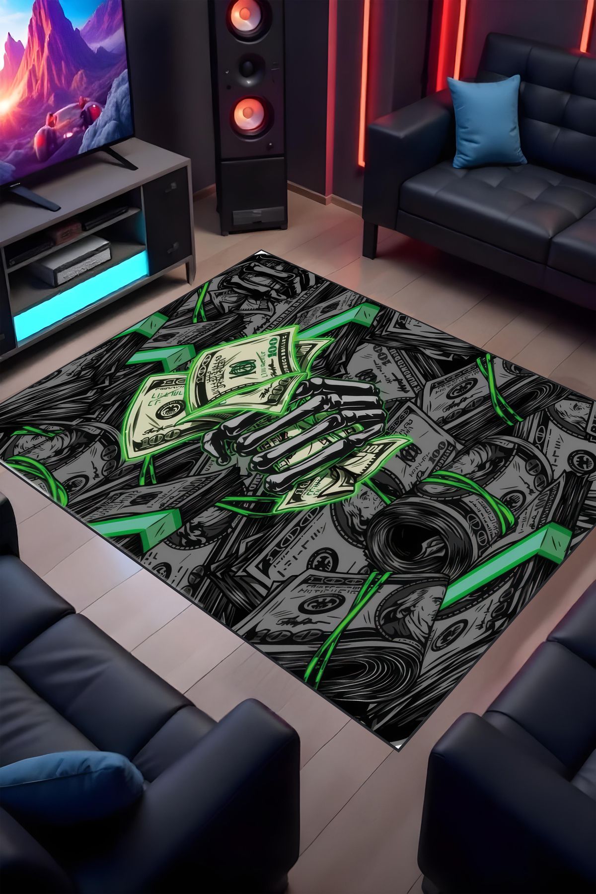 Liriya Makinede yıkanabilir dijital baskı Dolar Desenli Gamer Halısı kaymaz taban çocuk halısı ve yolluk