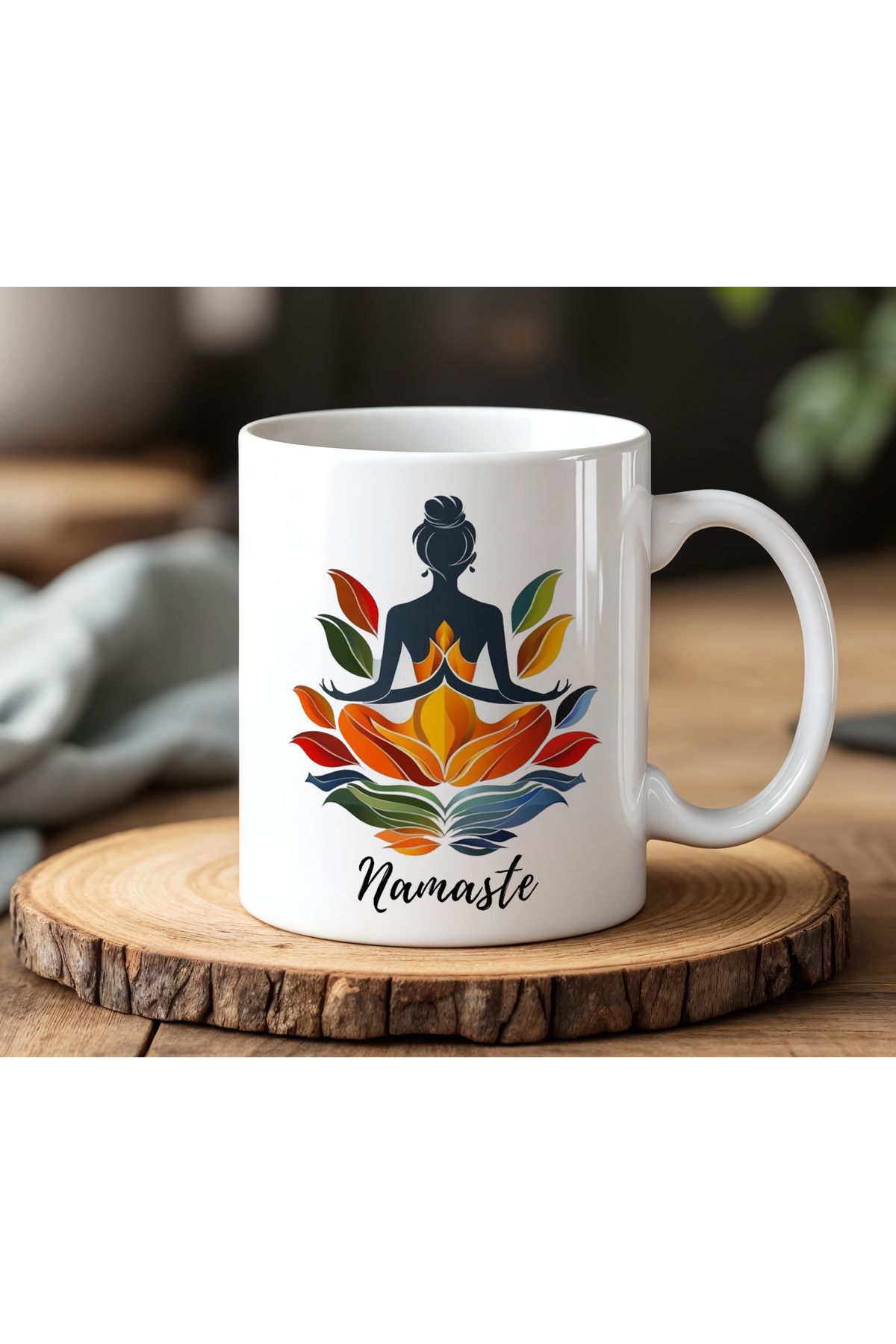 BB TRADE Namaste Tasarımlı Beyaz Seramik Baskılı Kupa Bardak 330ml