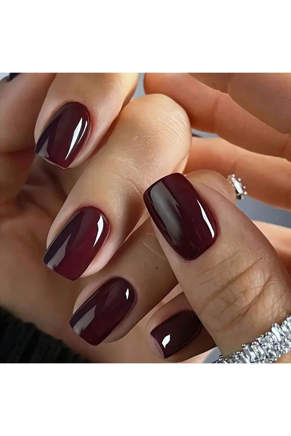 NAİL ART 24 Adet Orta Boy Bordo Takma Tırnak Seti